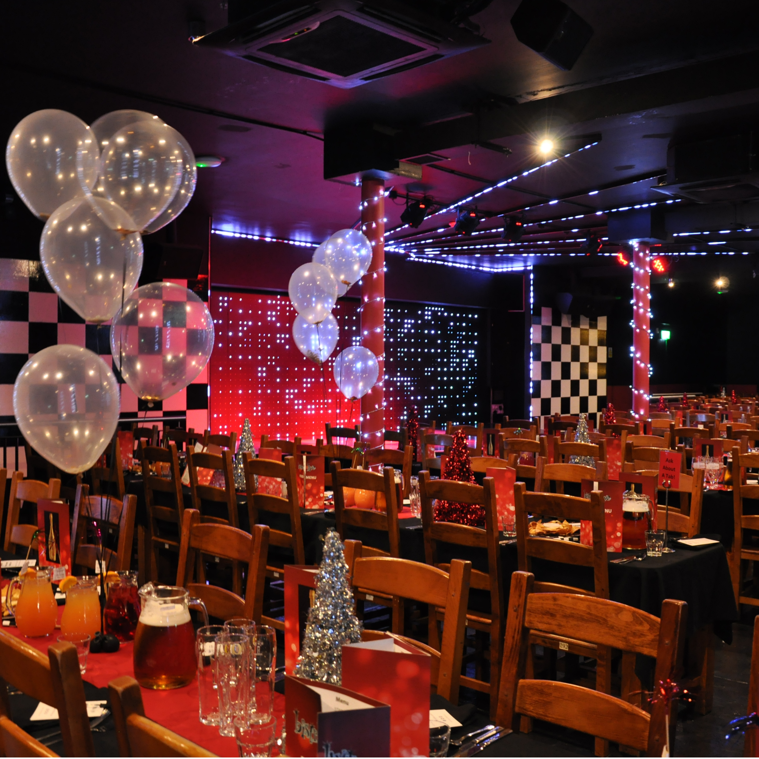 Bistro Live Leicester venue with festive banquet seating for party events and corporate bookings.
