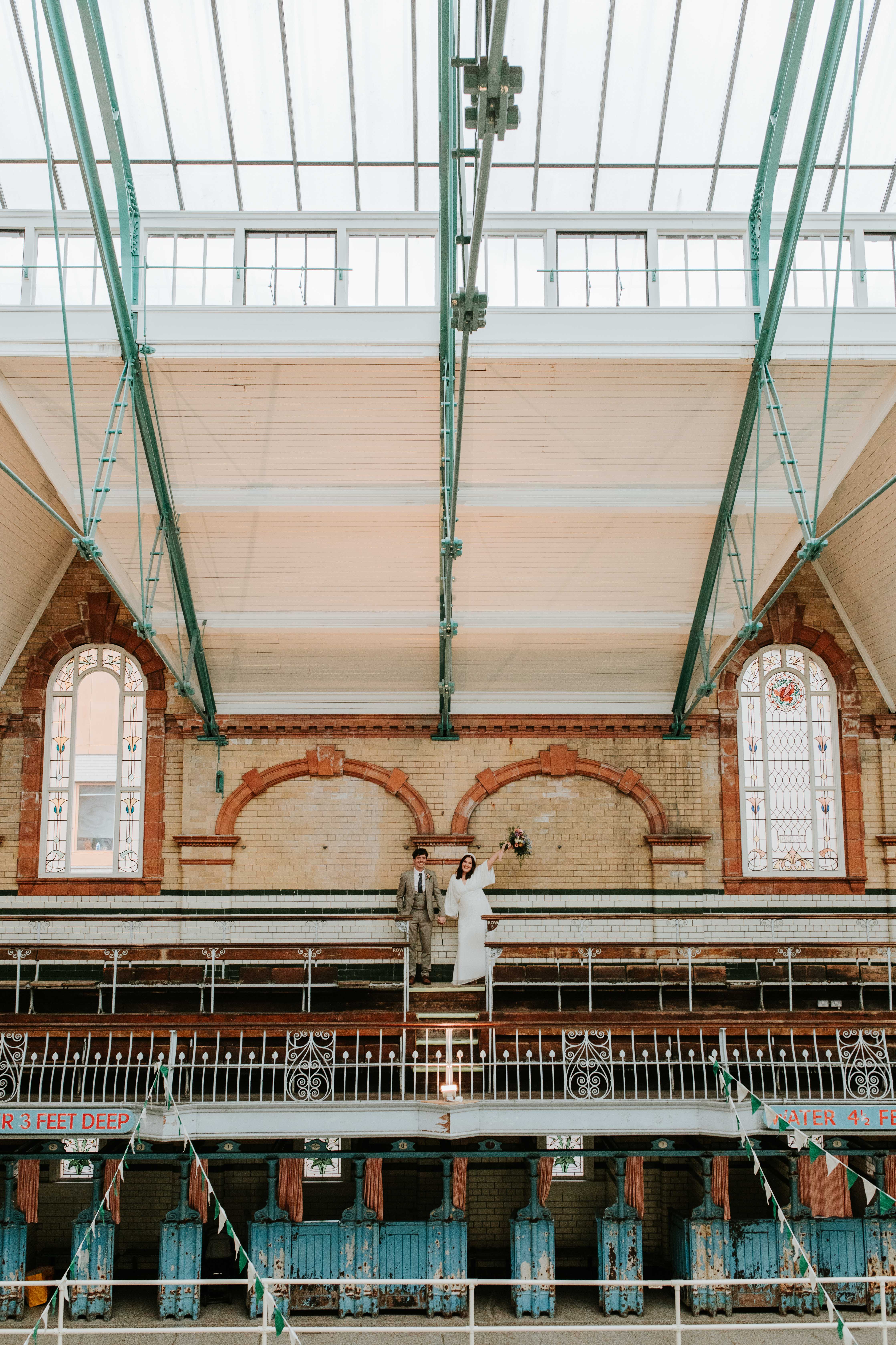 Historic Victoria Baths Gala Pool: industrial-chic wedding and event venue architecture.