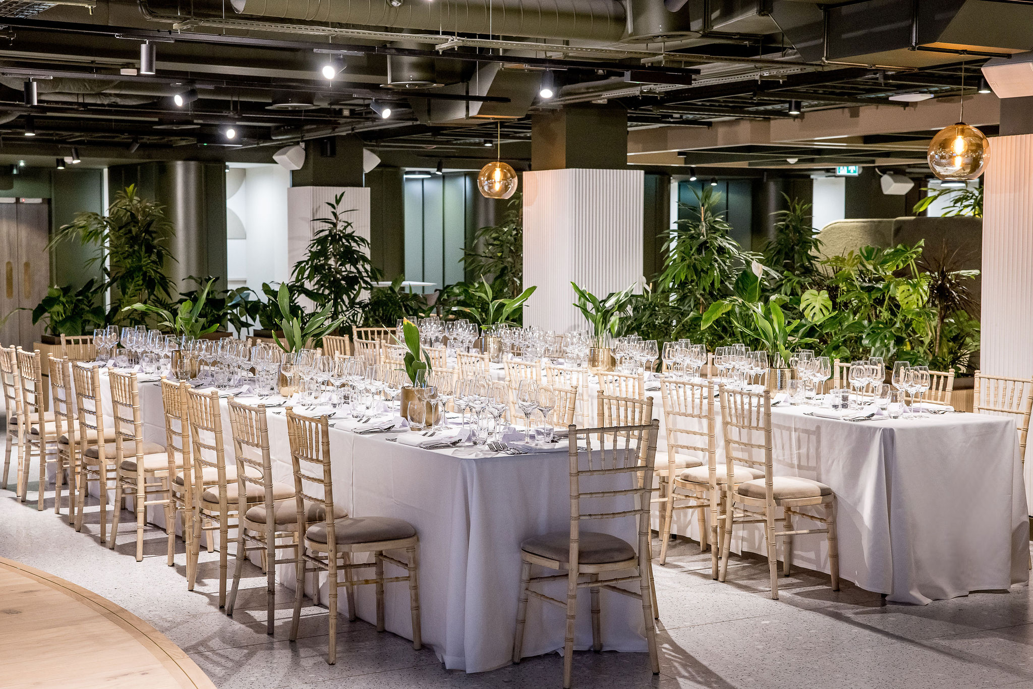 Elegant dining setup in Central London event space, ideal for formal gatherings and celebrations.