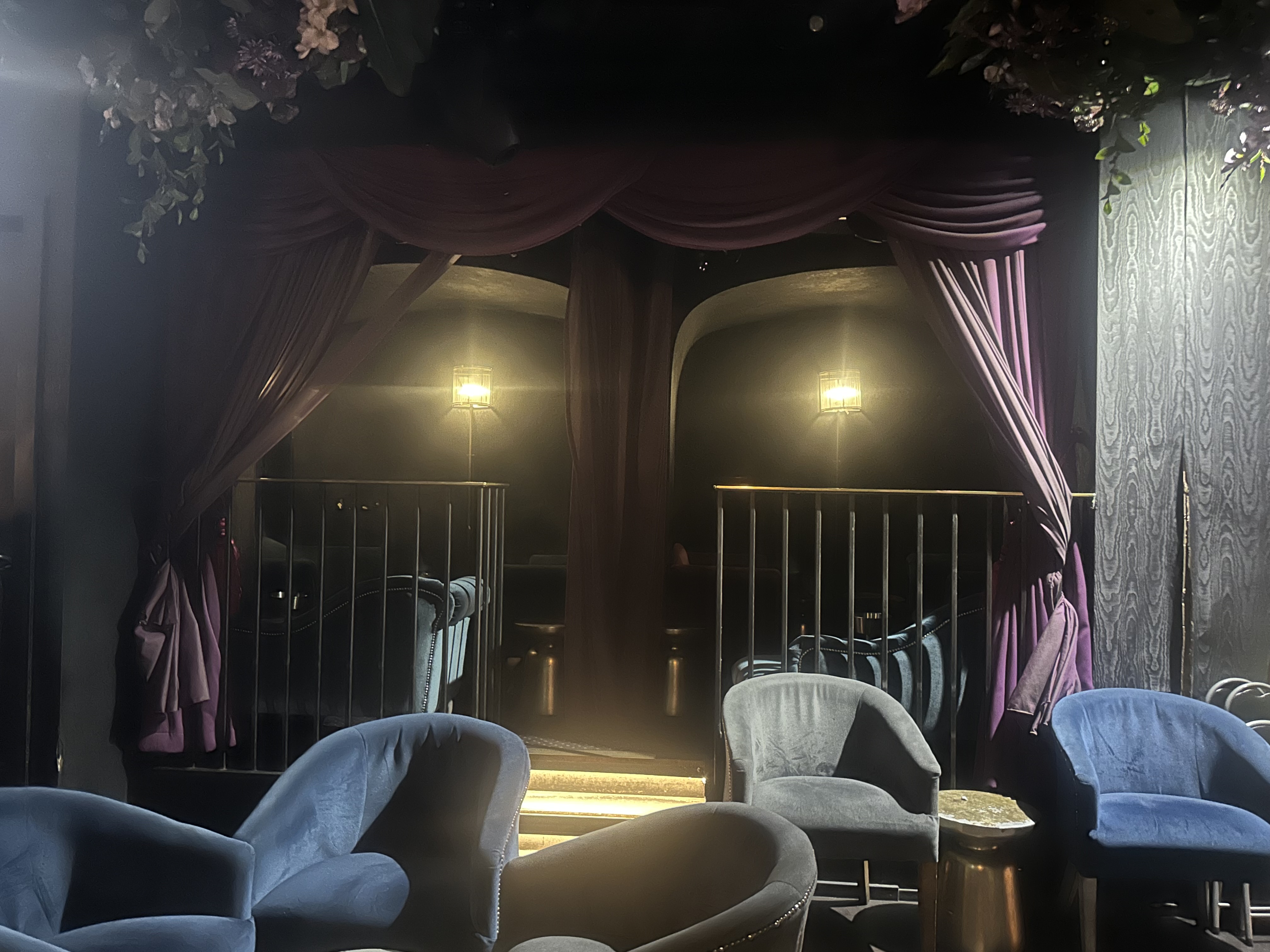 Soho lounge venue with tiered mezzanine for high-end VIP reception and atmospheric events.