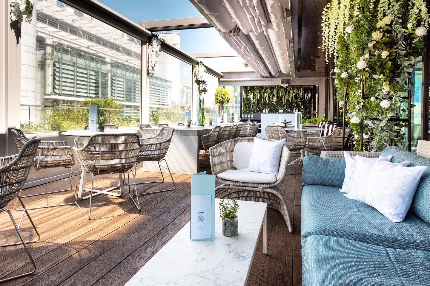 Stylish outdoor event space at 3 Bar, South Place Hotel, ideal for networking and gatherings.