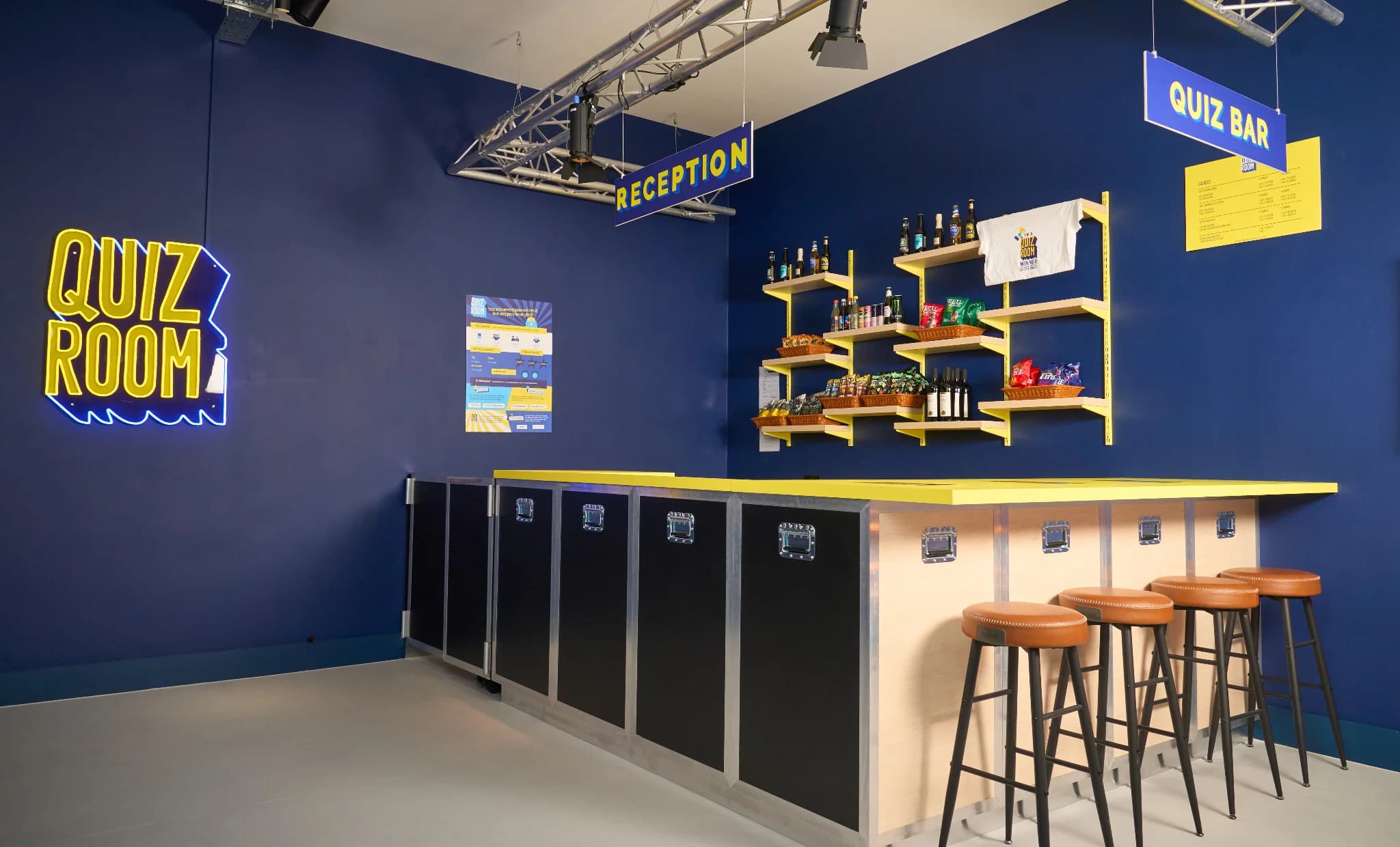 Quiz Room branded bar space for corporate team building and gamified networking events.