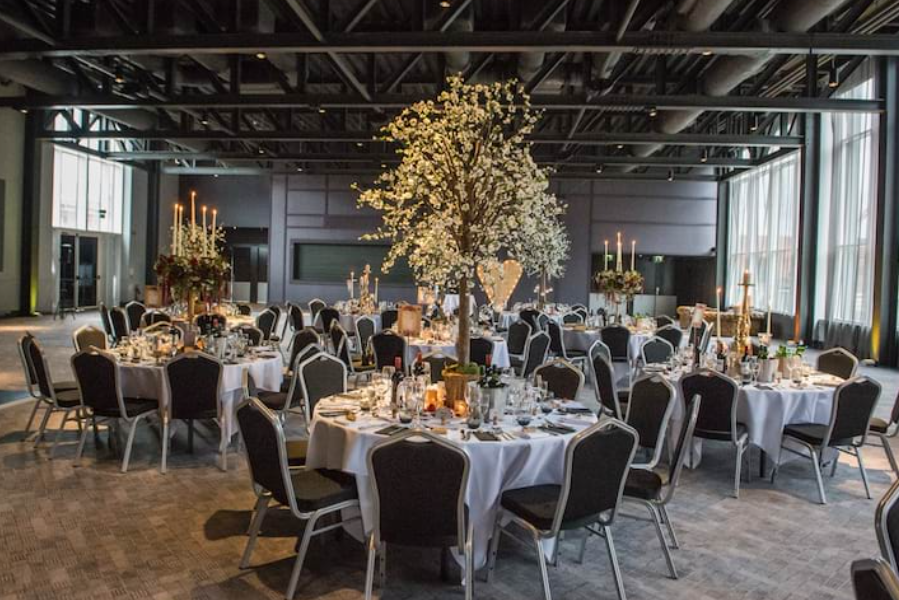 Elegant banquet setup at Rum Warehouse, Liverpool; ideal for weddings and galas.