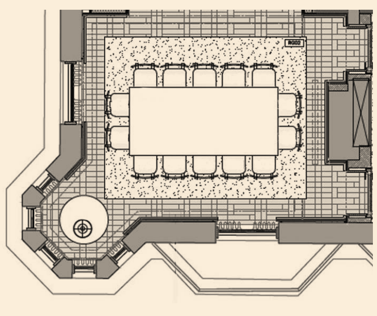 Boardroom setup for 12 in The Swiss Room at Mount St. Restaurant for corporate meetings and events.