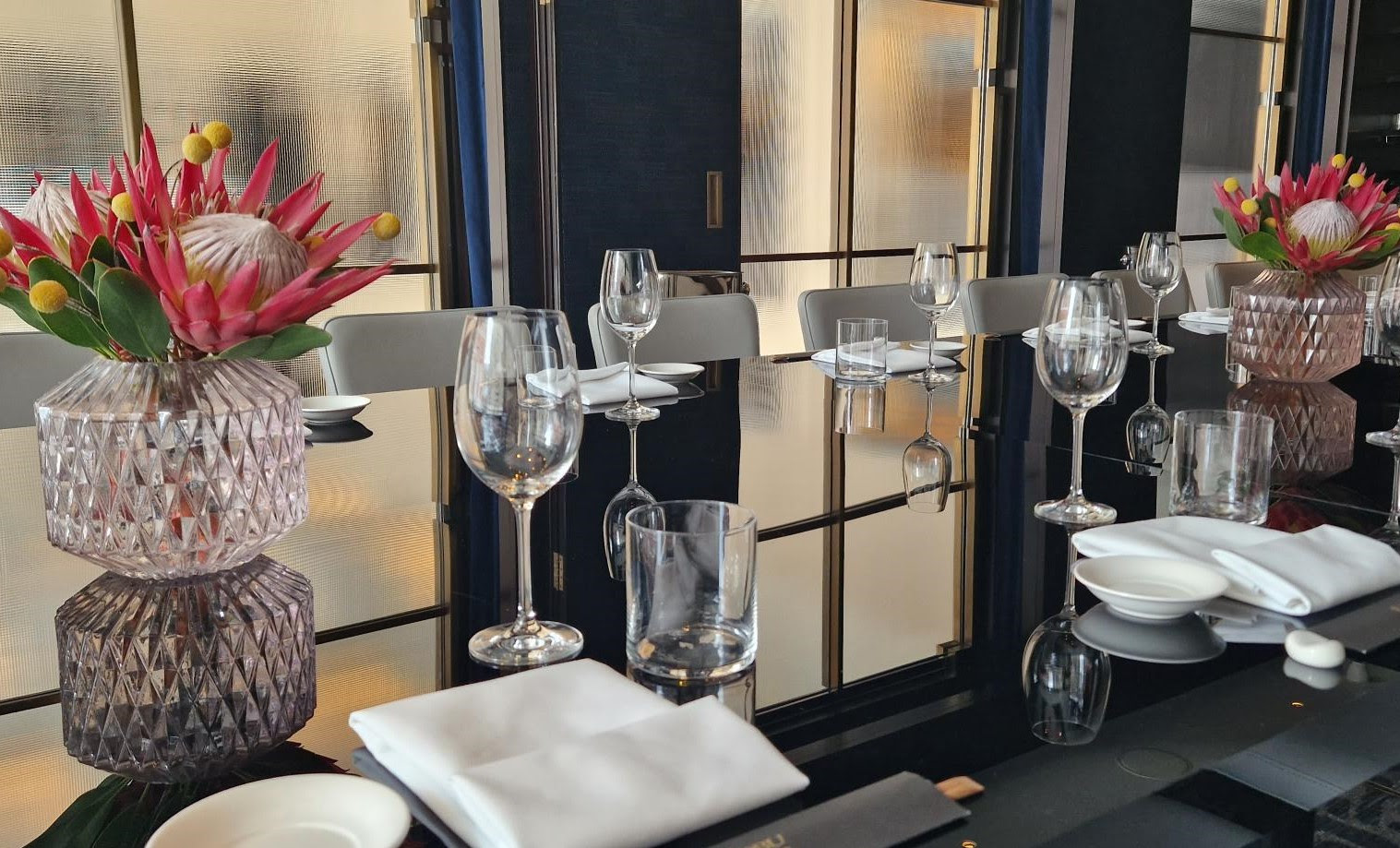 Private dining room at Nobu Hotel Portman Square, elegant table for upscale events.