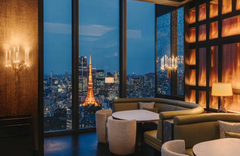 The Sea lounge at Fairmont Tokyo with Tokyo Tower view for VIP networking and exclusive dinners.