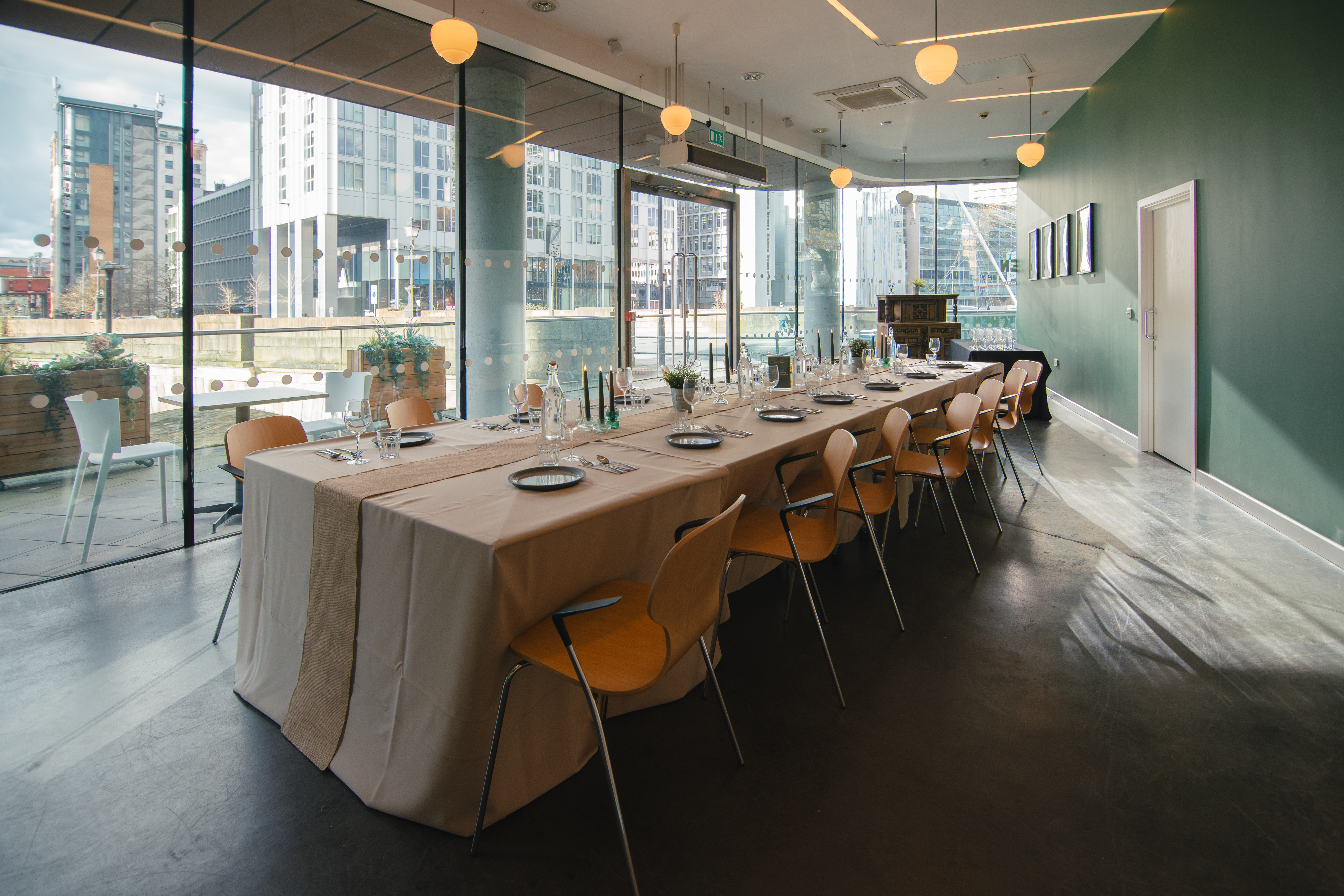 Riverside Room at People's History Museum: modern meeting space for corporate events.