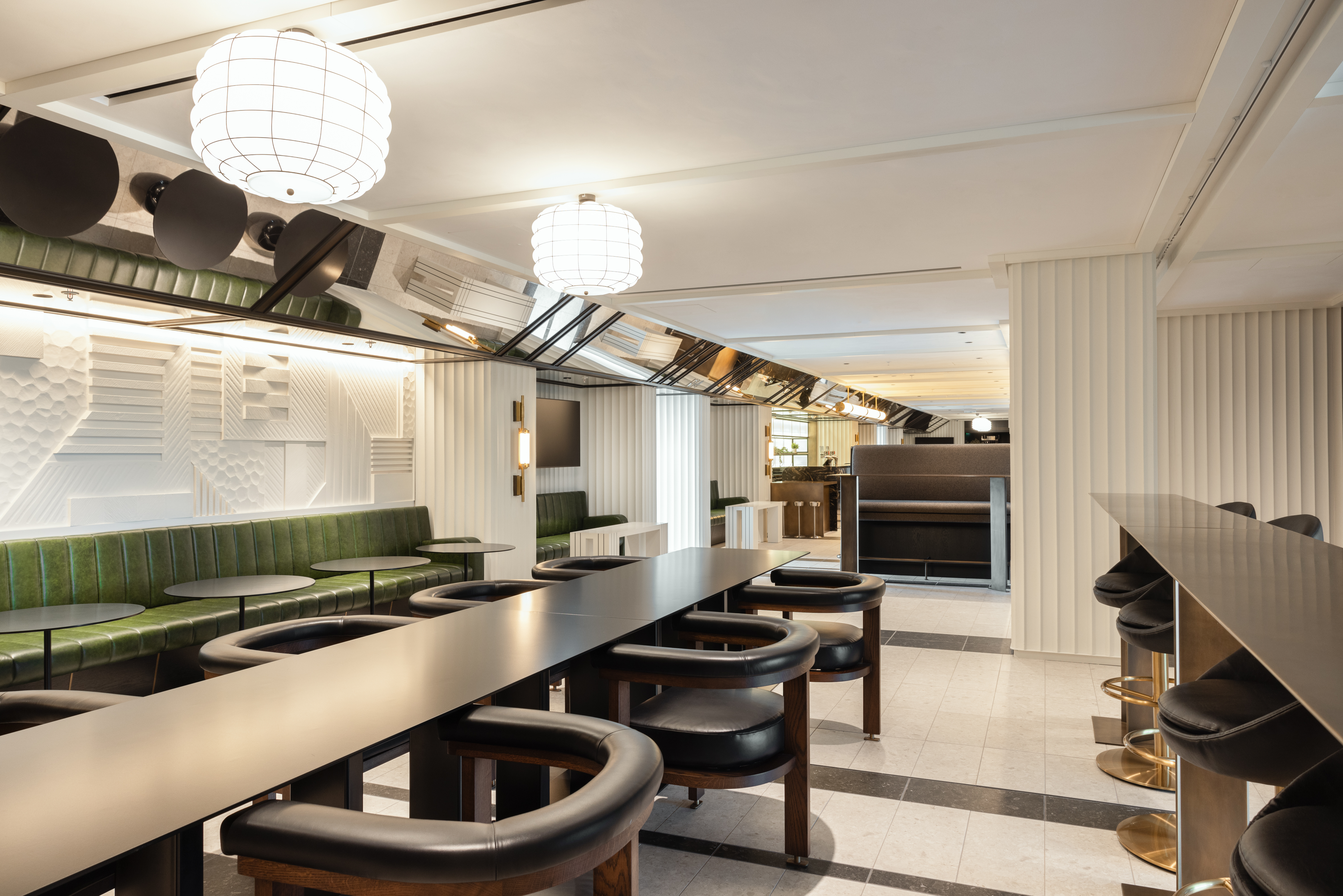 Modern Thames Bar in Fulham Pier, featuring versatile design for events and gatherings.