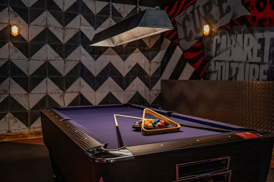 Stylish pool table in vibrant Roxy Ball Room, ideal for networking events in Birmingham.