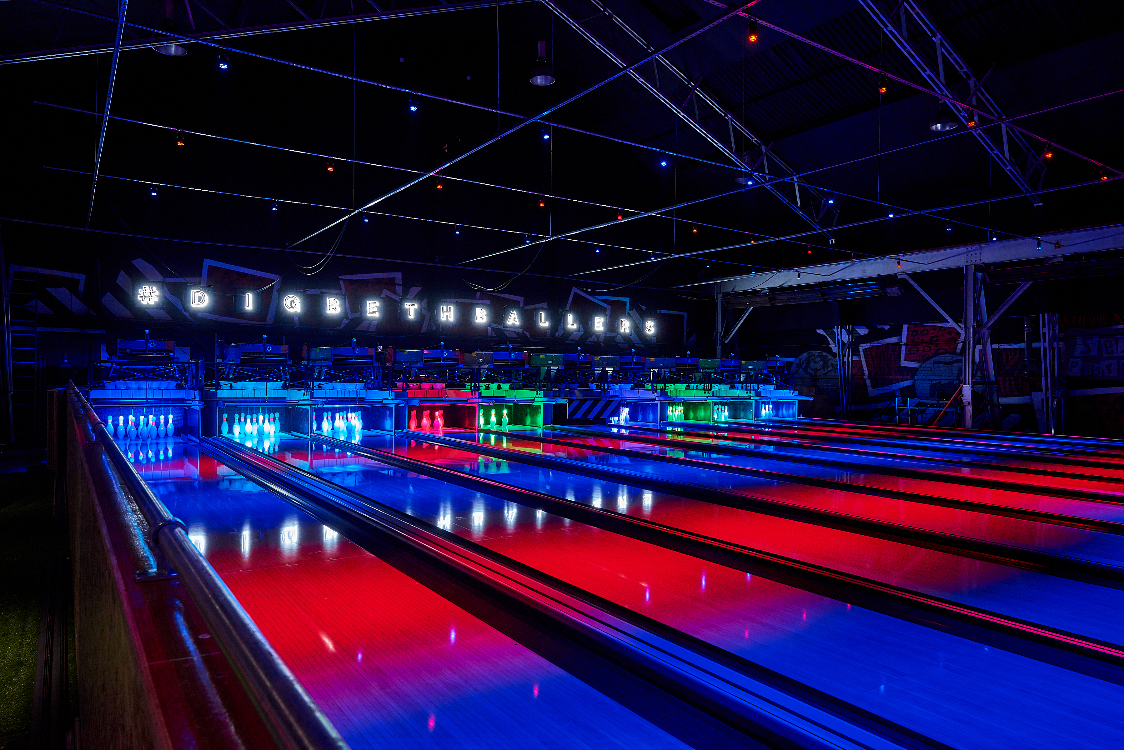Modern bowling lanes in Roxy Lanes, Digbeth, ideal for corporate events and team-building.