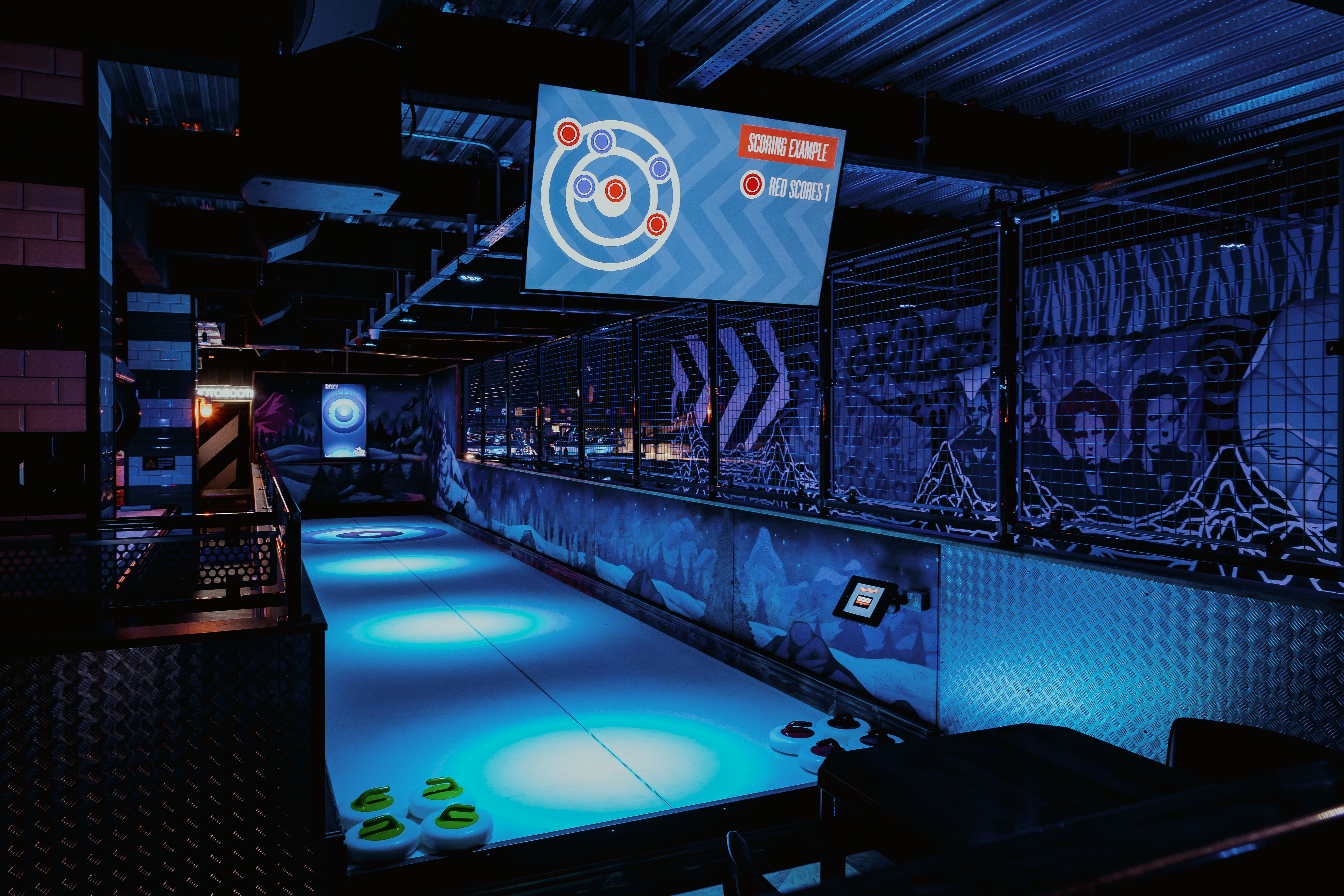 Vibrant event space at Roxy Lanes, Bristol, ideal for team-building and social gatherings.