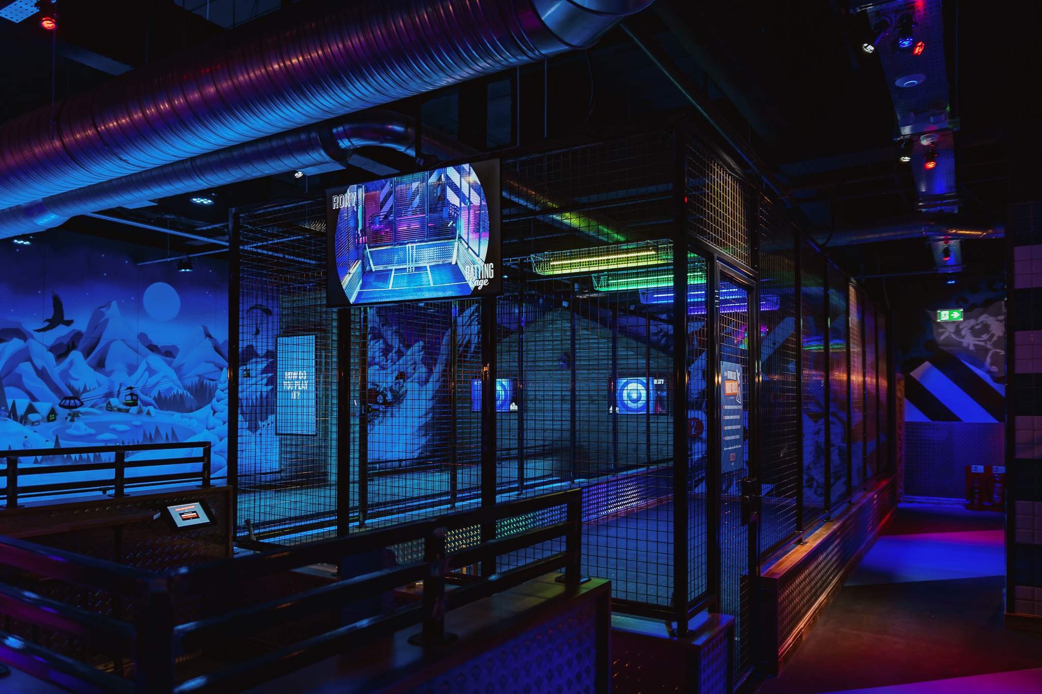 Full Venue Hire at Roxy Lanes Cardiff with neon lighting for dynamic corporate events.