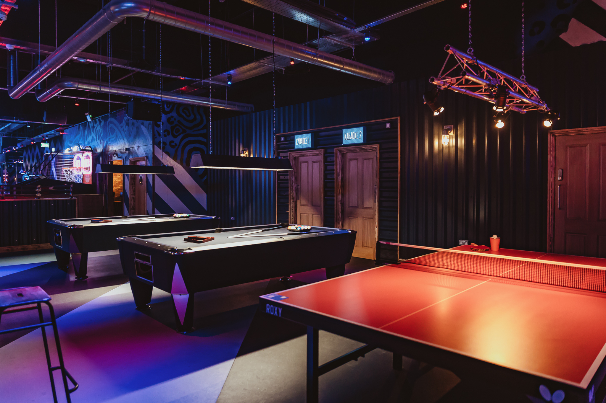 The Atrium at Roxy Lanes Cardiff: modern entertainment space for team-building events.