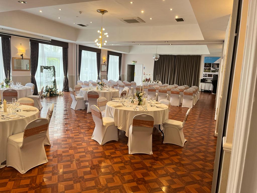 Versatile banquet hall at Clumber Park Hotel & Spa for business conferences and event dining.