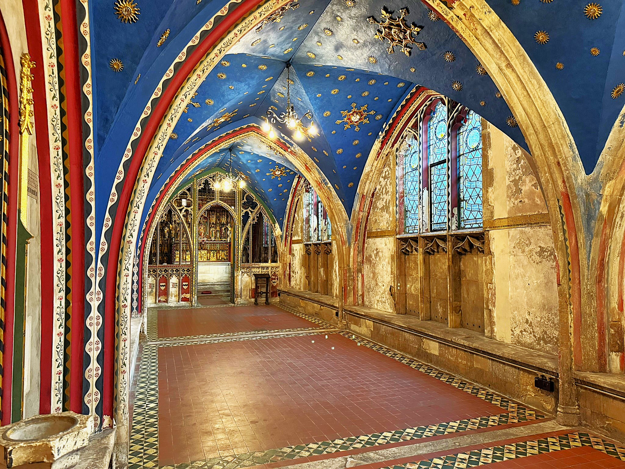 Historic St Mary Magdalene's Undercroft with ornate ceilings, perfect for weddings and receptions.