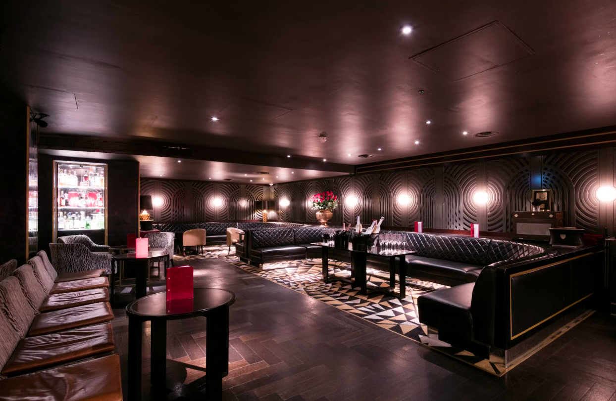 Stylish Mezzanine Bar at Quaglino's, ideal for upscale meetings and networking events.