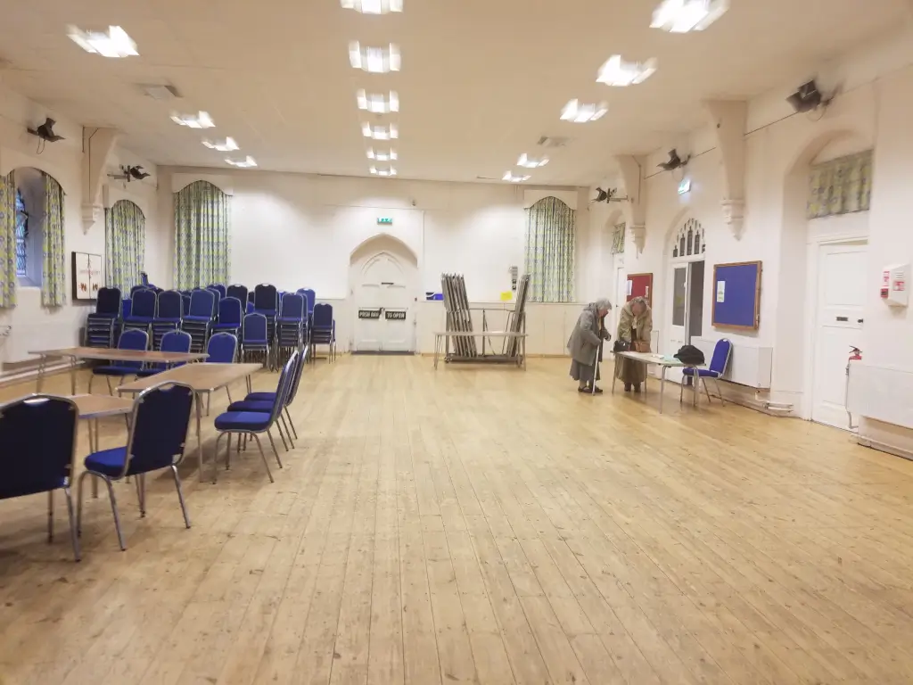 Main Hall at St Albans Pentecostal Church: flexible event venue with high ceilings for hire.