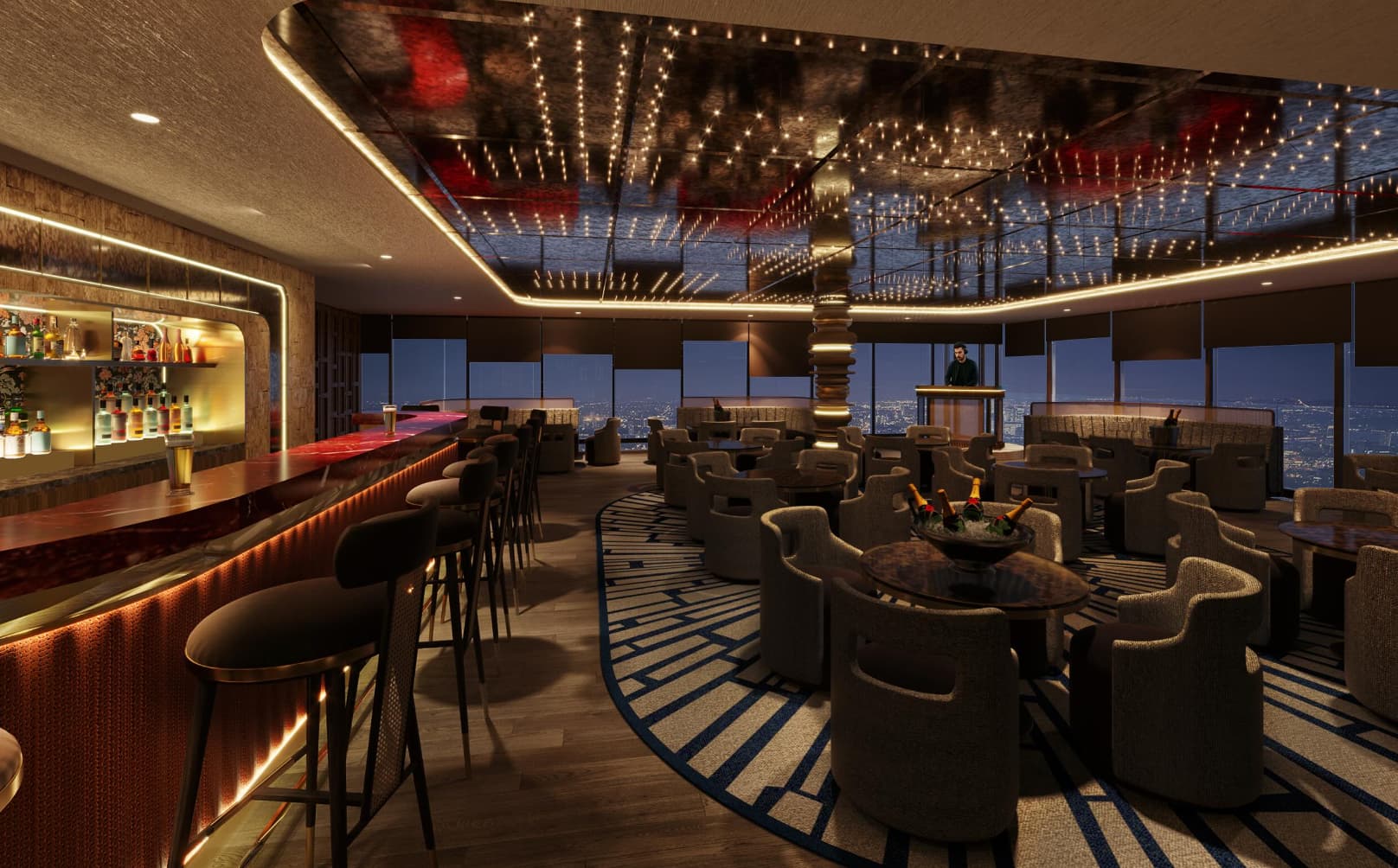 Elegant event space in CÉ LA VI London for corporate meetings and cocktail receptions.
