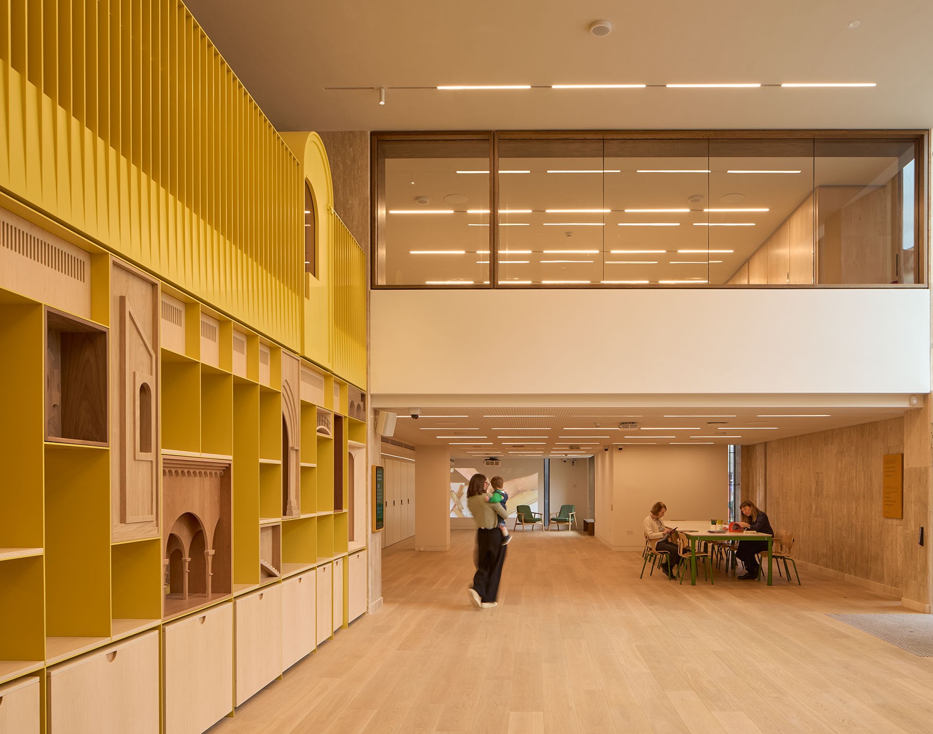 Modern event space at The Roden Centre, bright yellow accents for workshops and meetings.