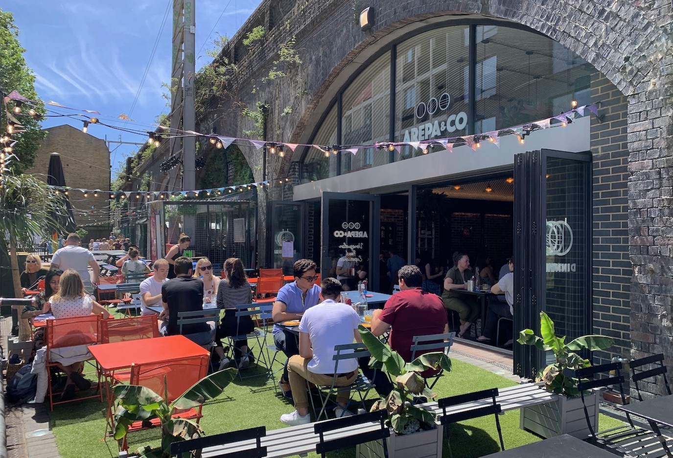 Outdoor terrace at Arepa & Co - Bethnal Green, perfect for casual gatherings and networking.