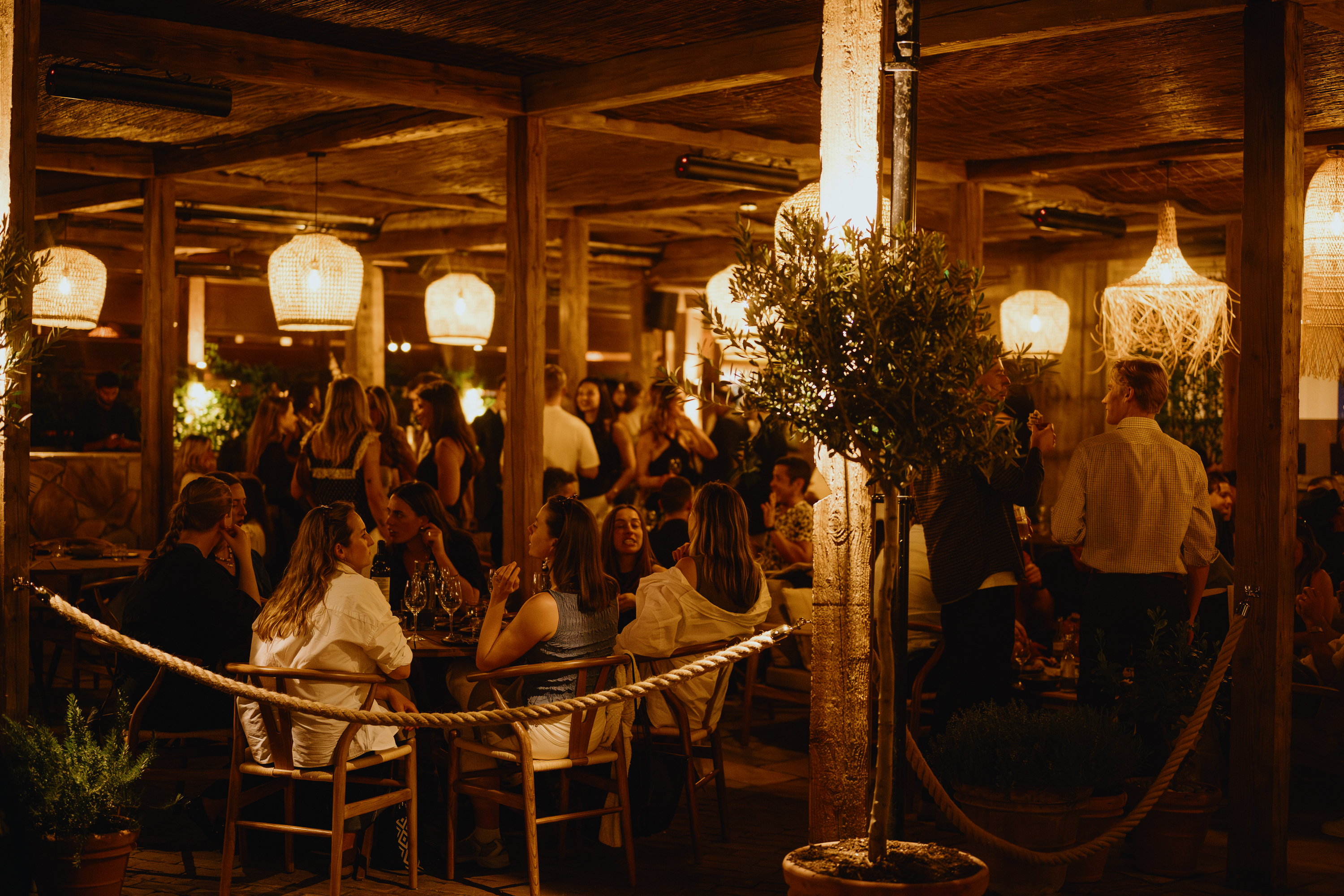 "Vibrant Pyro Terrace & Garden Bar for social gatherings with lush greenery and inviting ambiance."