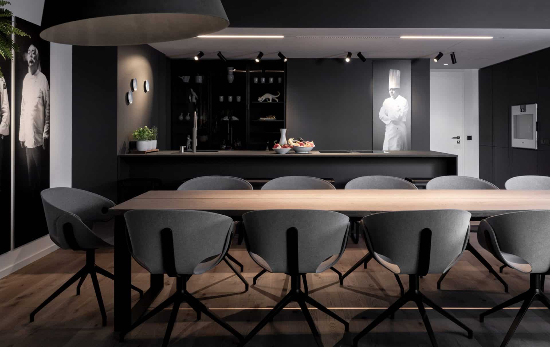Contemporary boardroom and private dining space for corporate events and executive meetings.