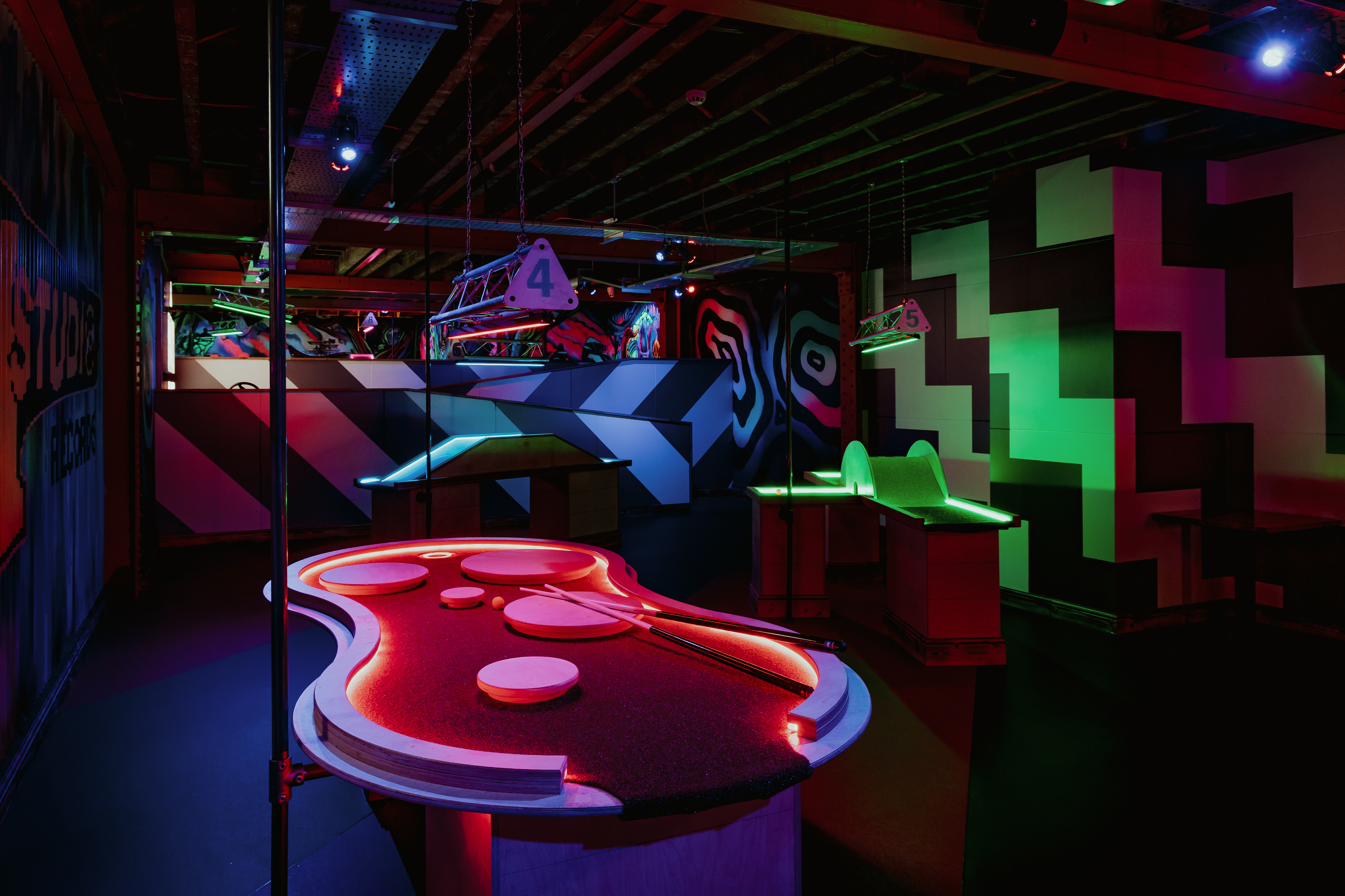 Vibrant Crazy Pool event space in Roxy Ball Room for networking and team-building.