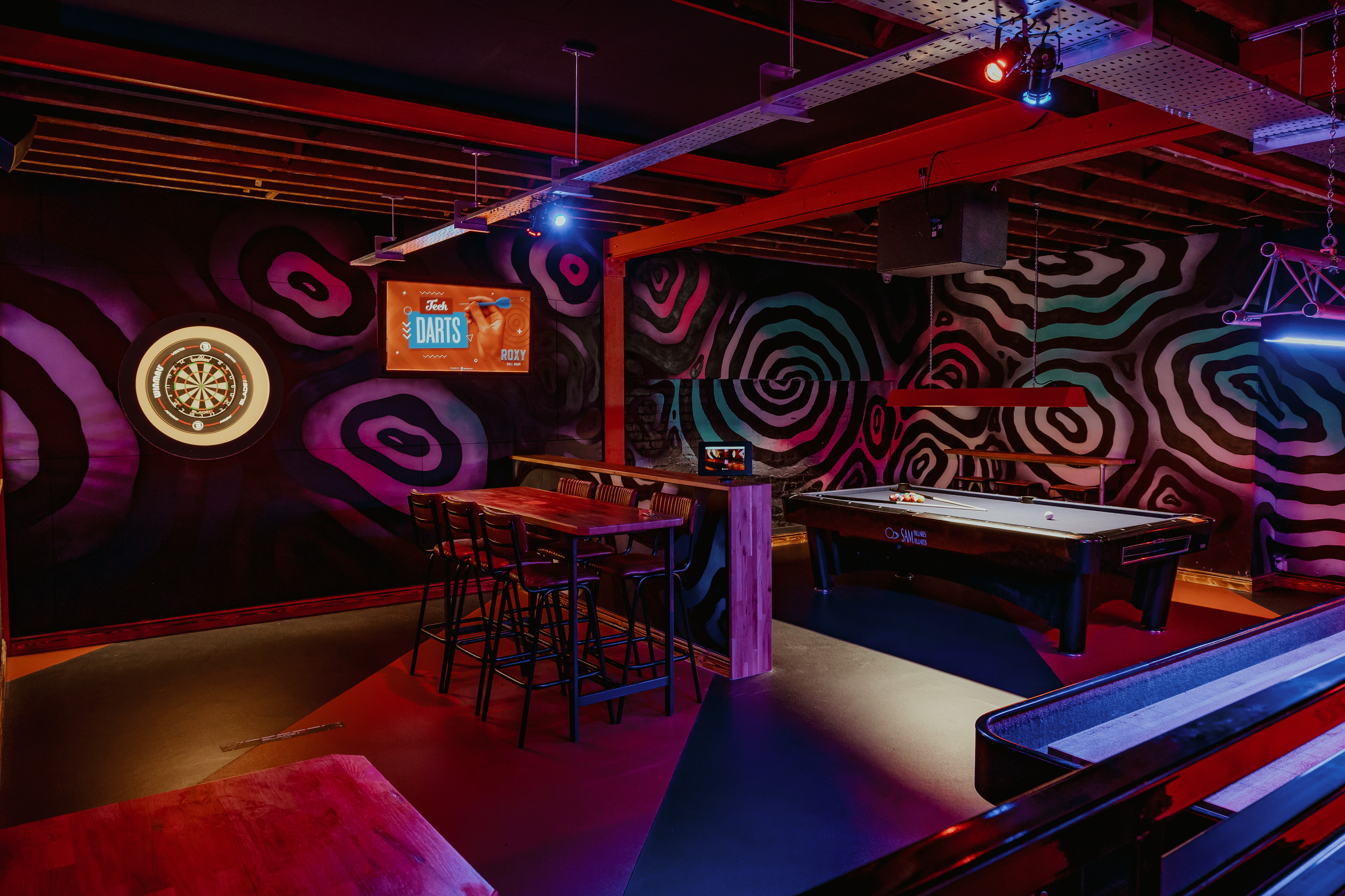 Vibrant event space in The Den, Roxy Ball Room Manchester for team-building and networking.
