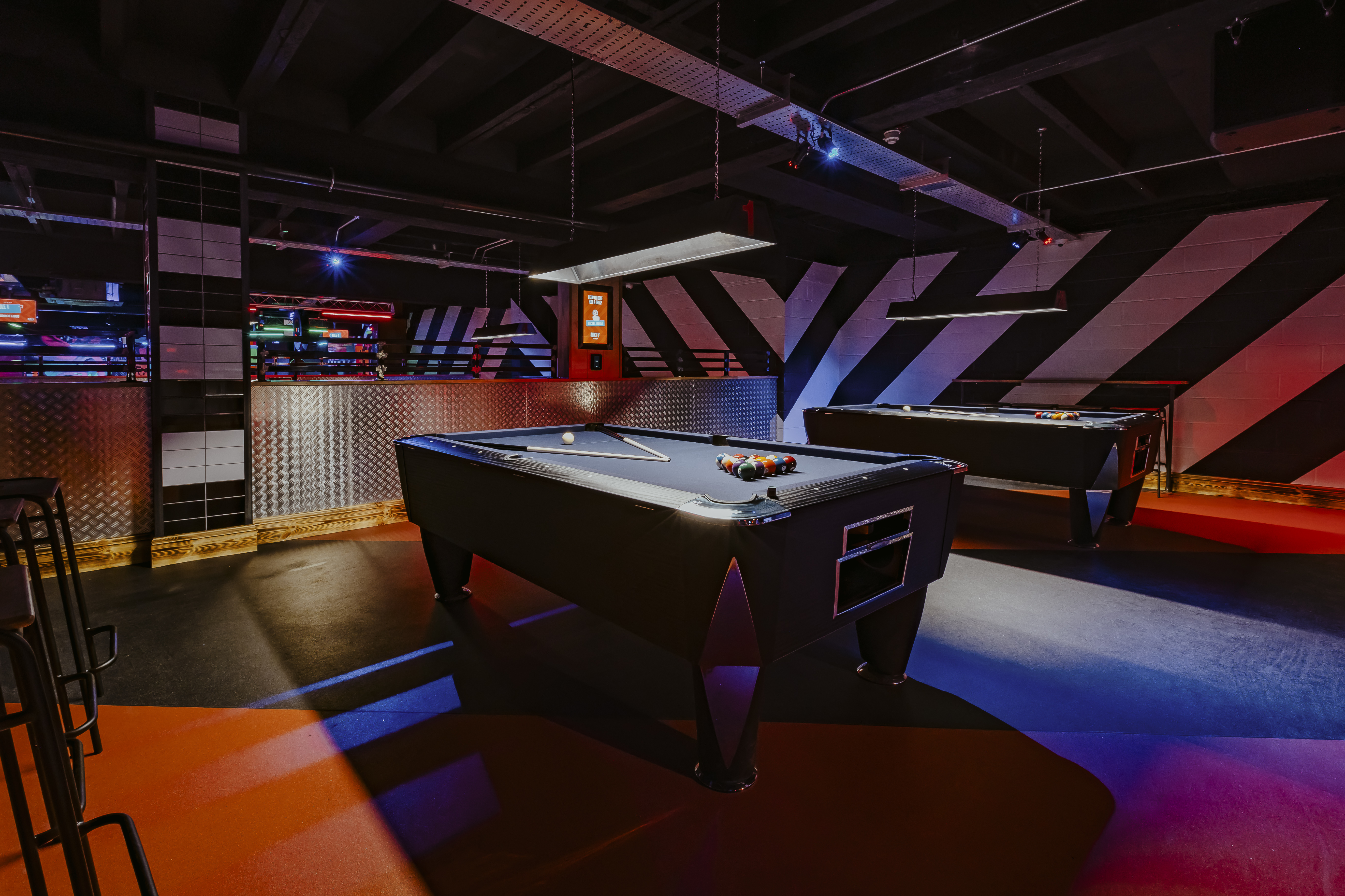 "Modern venue hire in Roxy Ball Room York, featuring stylish pool tables for events."