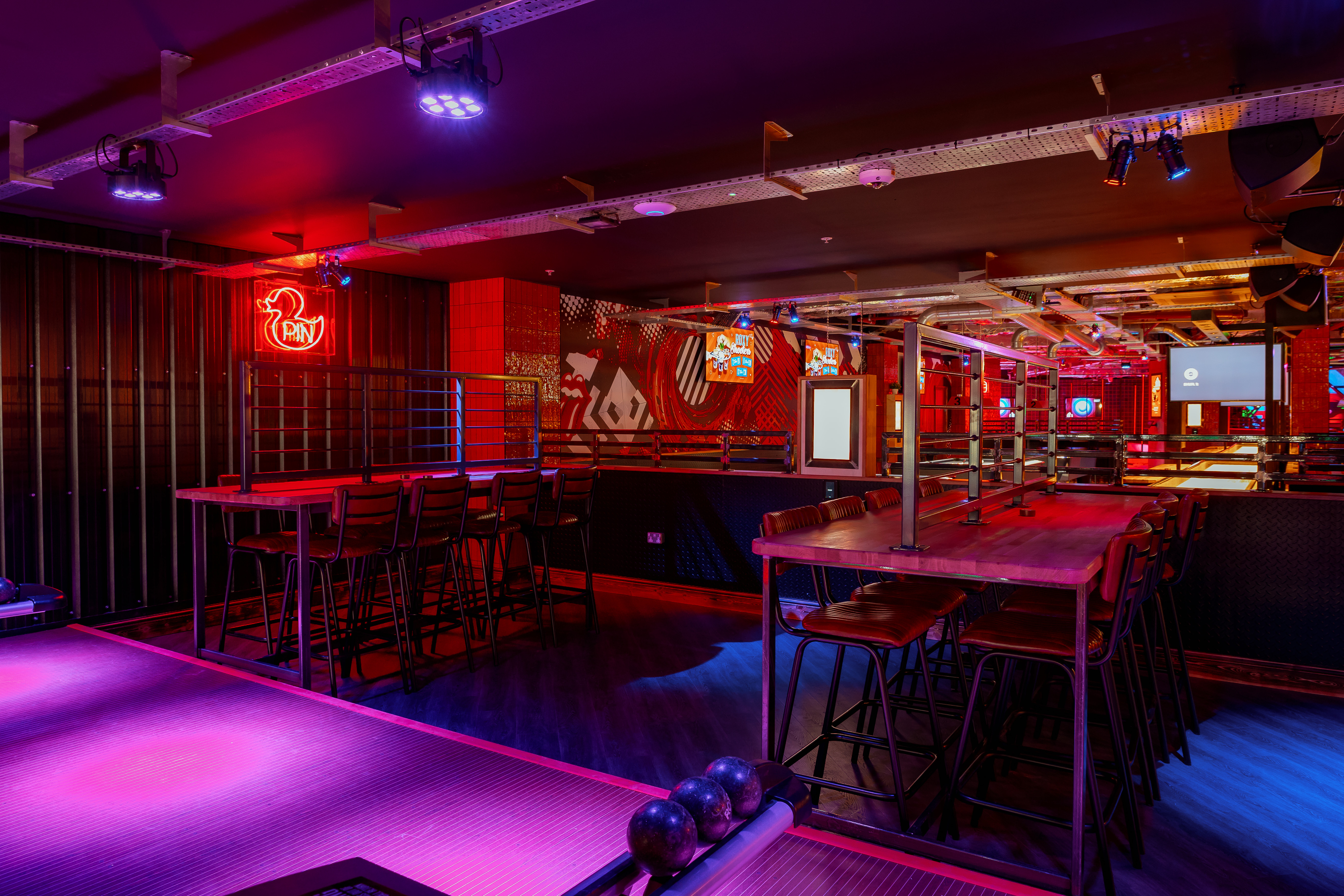 Duck Pin Bowling at Roxy Ball Room, London - vibrant venue for events and social gatherings.