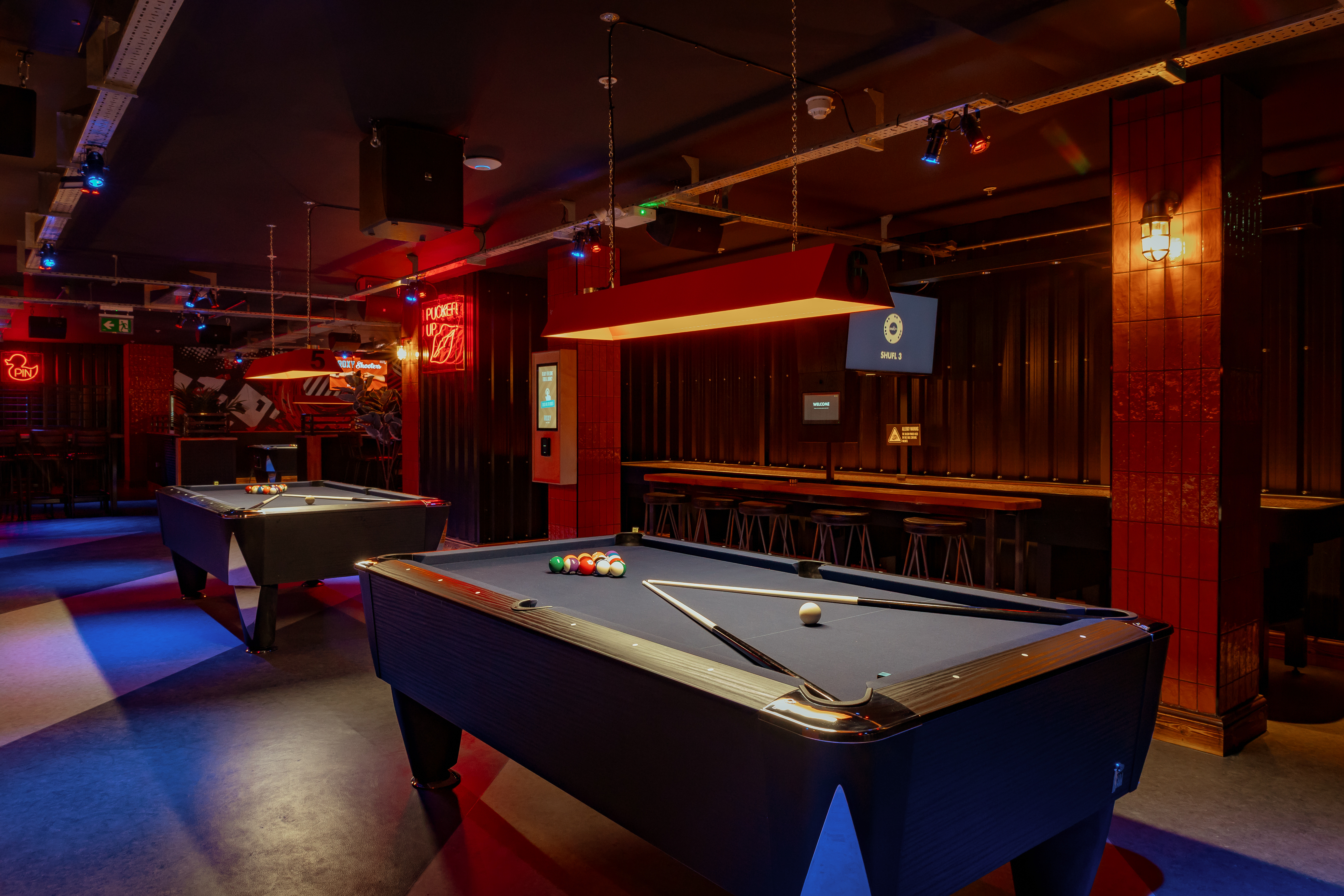 Vibrant billiards venue at Roxy Ball Room, ideal for networking events in London.