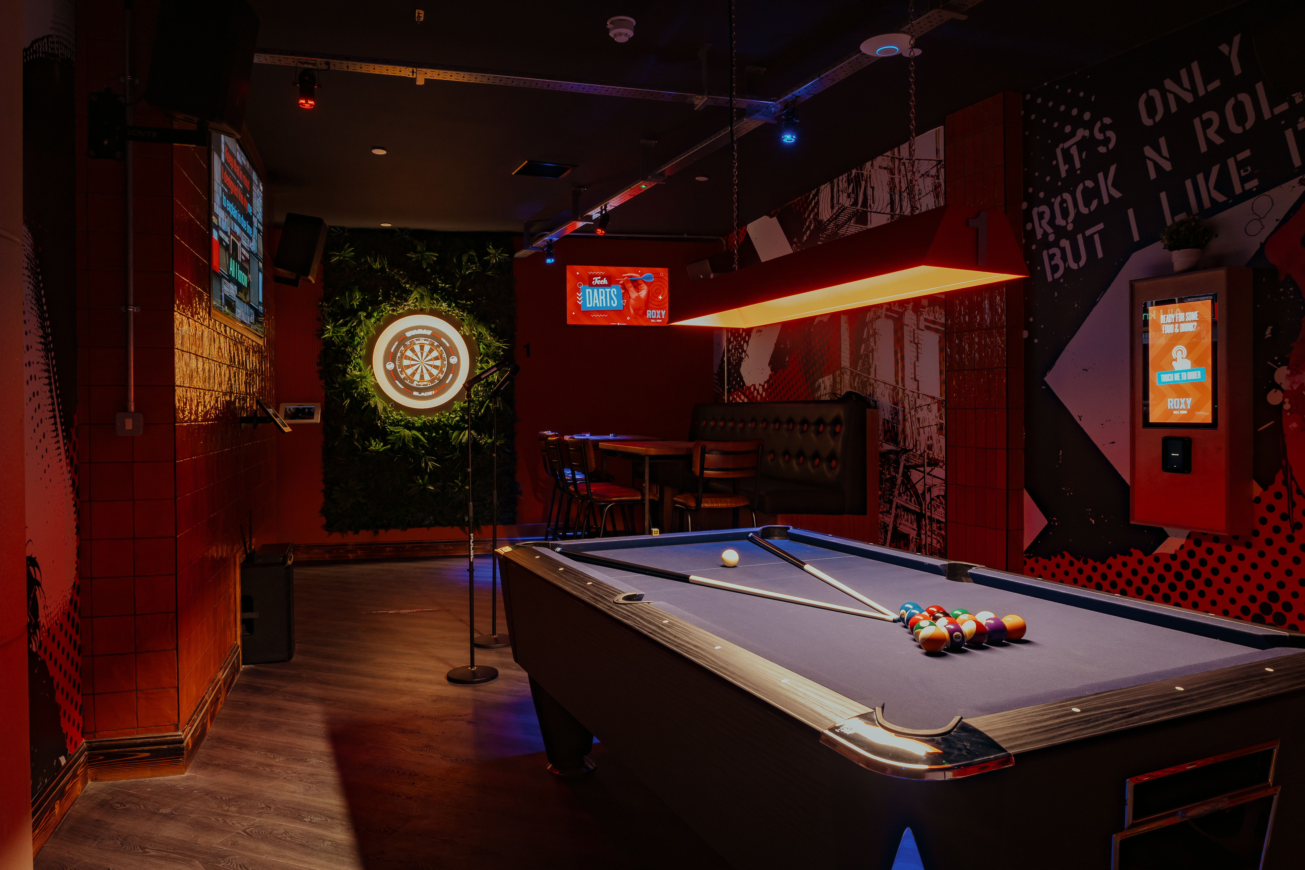 VIP Room at Roxy Ball Room, St Mary Axe: modern space with pool table for events and gatherings.