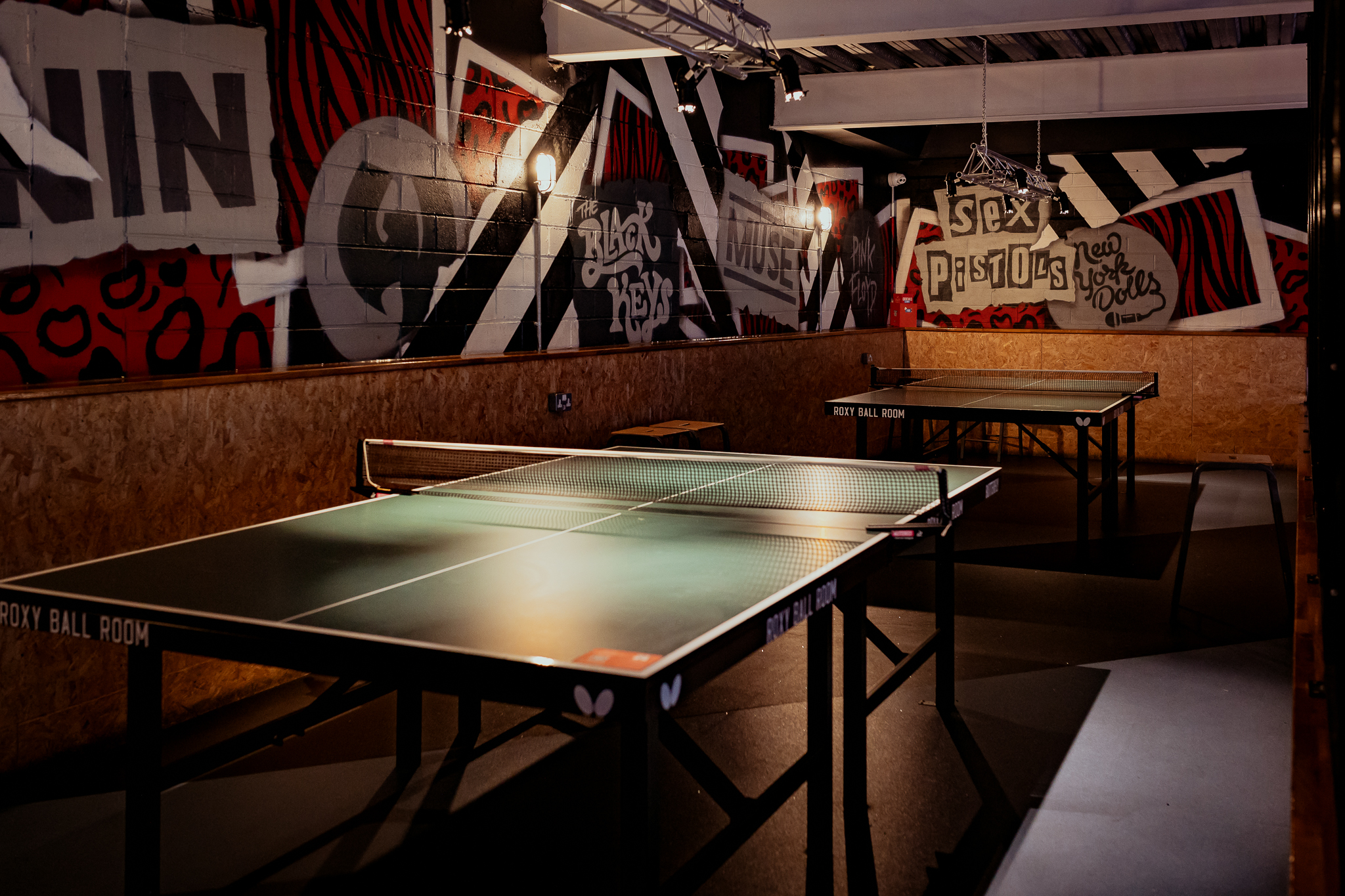 Vibrant ping pong area at Roxy Ball Room, ideal for team-building events in Liverpool.