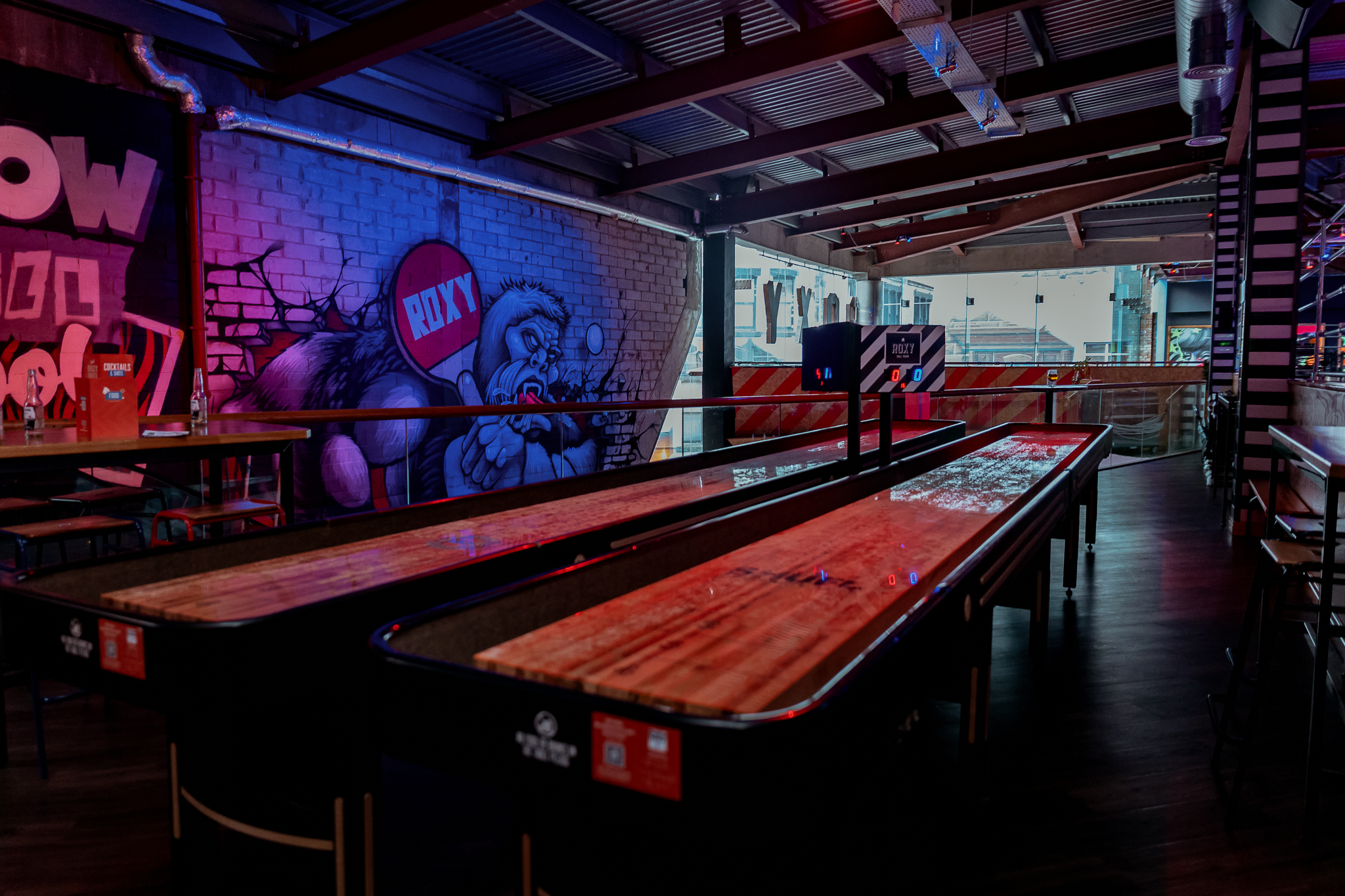 Shuffleboard area at Roxy Ball Room, Liverpool, ideal for corporate events and casual gatherings.