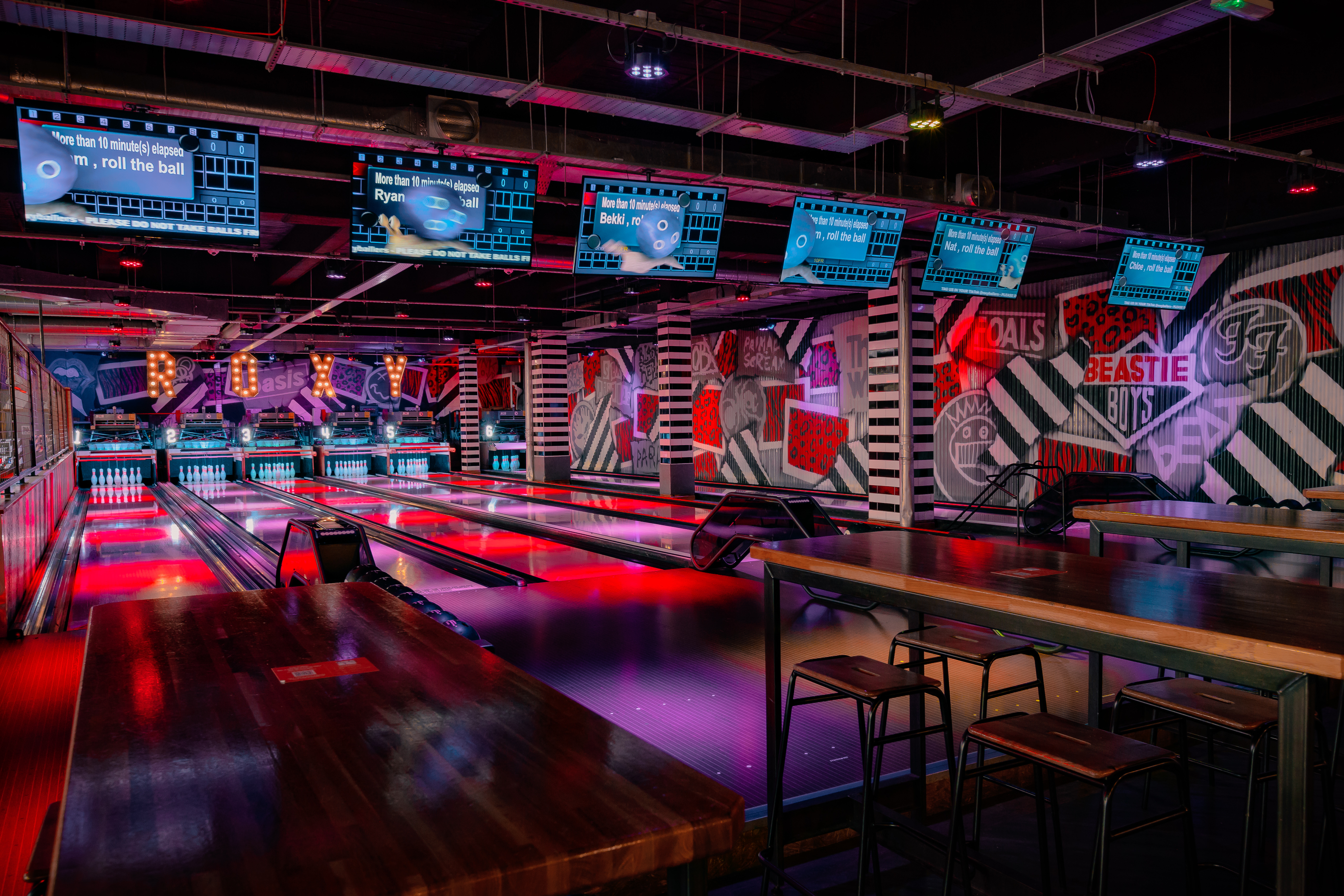 Bowling lanes at Roxy Ball Room Manchester for corporate team building and networking events.