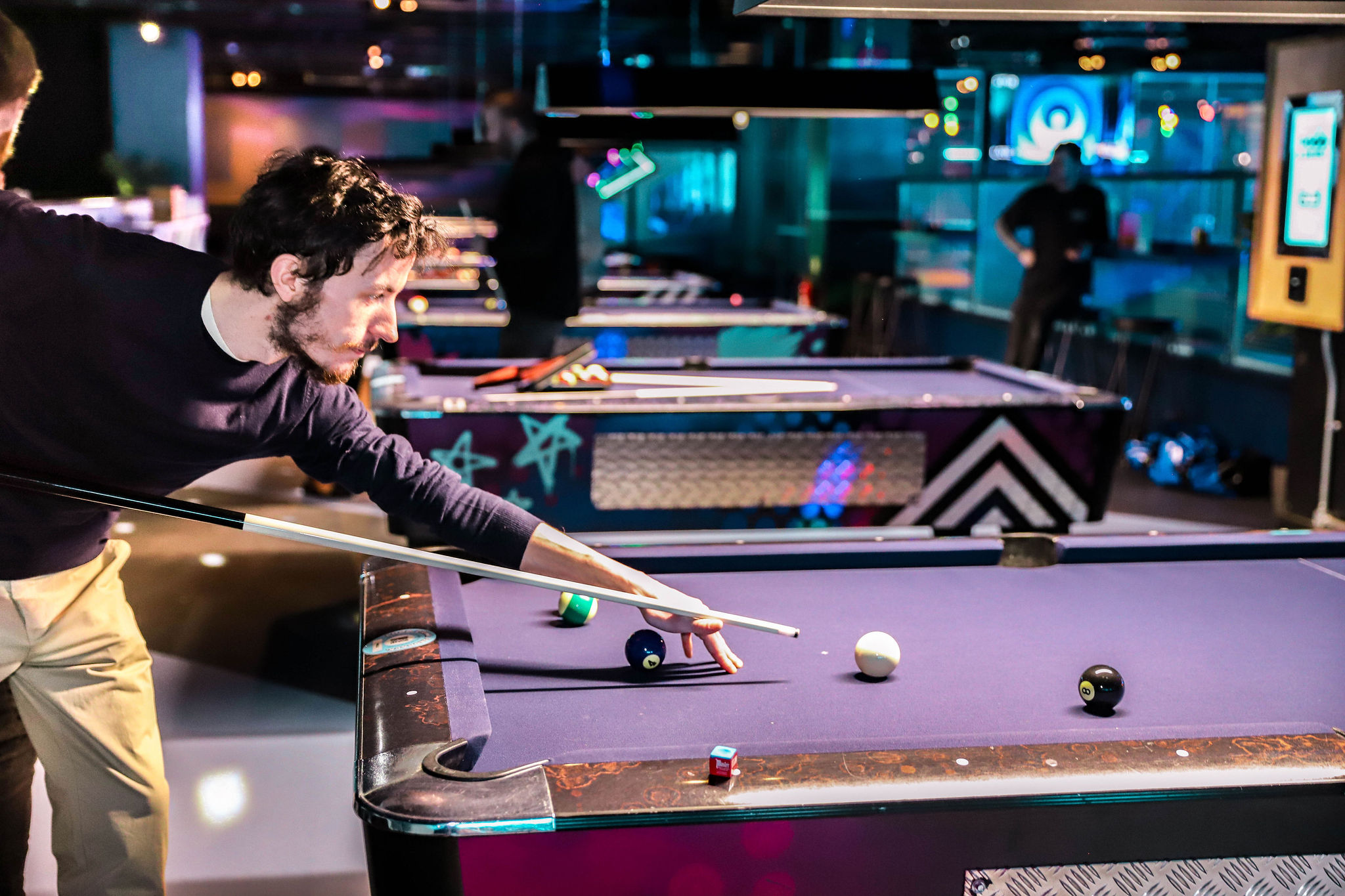 Shooting Pool Zone at Star Pins, vibrant event space for networking and team-building.