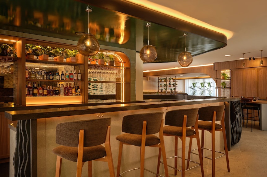 Modern bar area for networking events at The Reach, Piccadilly Manchester.