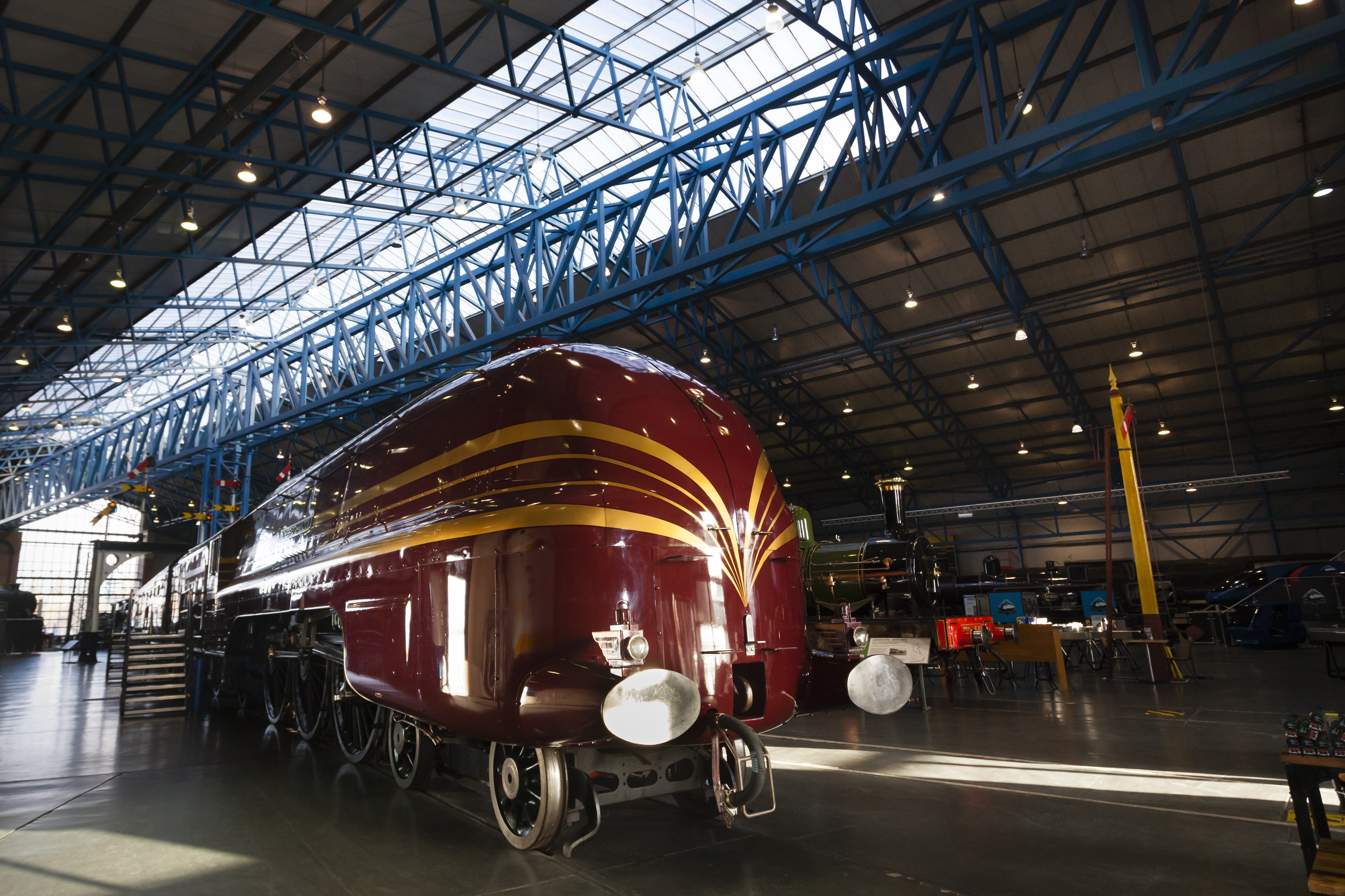 Vintage locomotive in Great Hall, National Railway Museum - perfect for unique events.