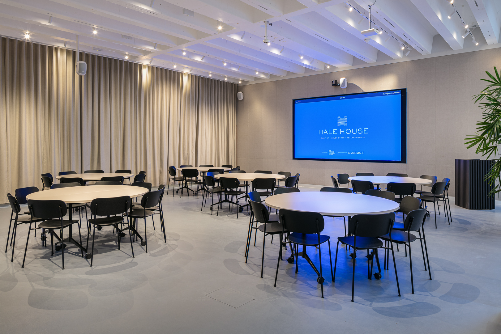 The Events Lounge at Hale House: modern cabaret-style meeting room for corporate events.