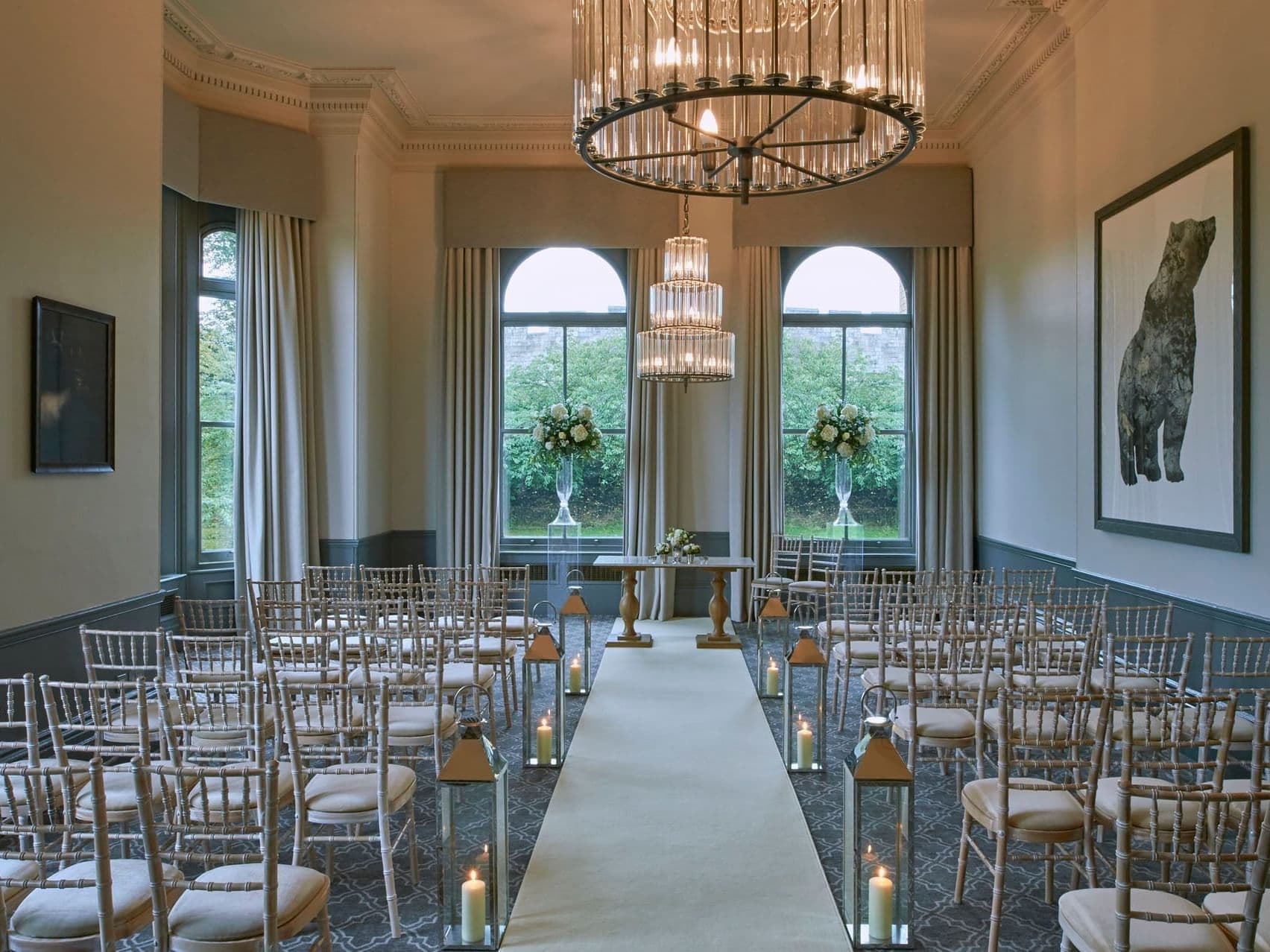Elegant wedding event space with chiavari chairs and soft lighting at The Milner York.