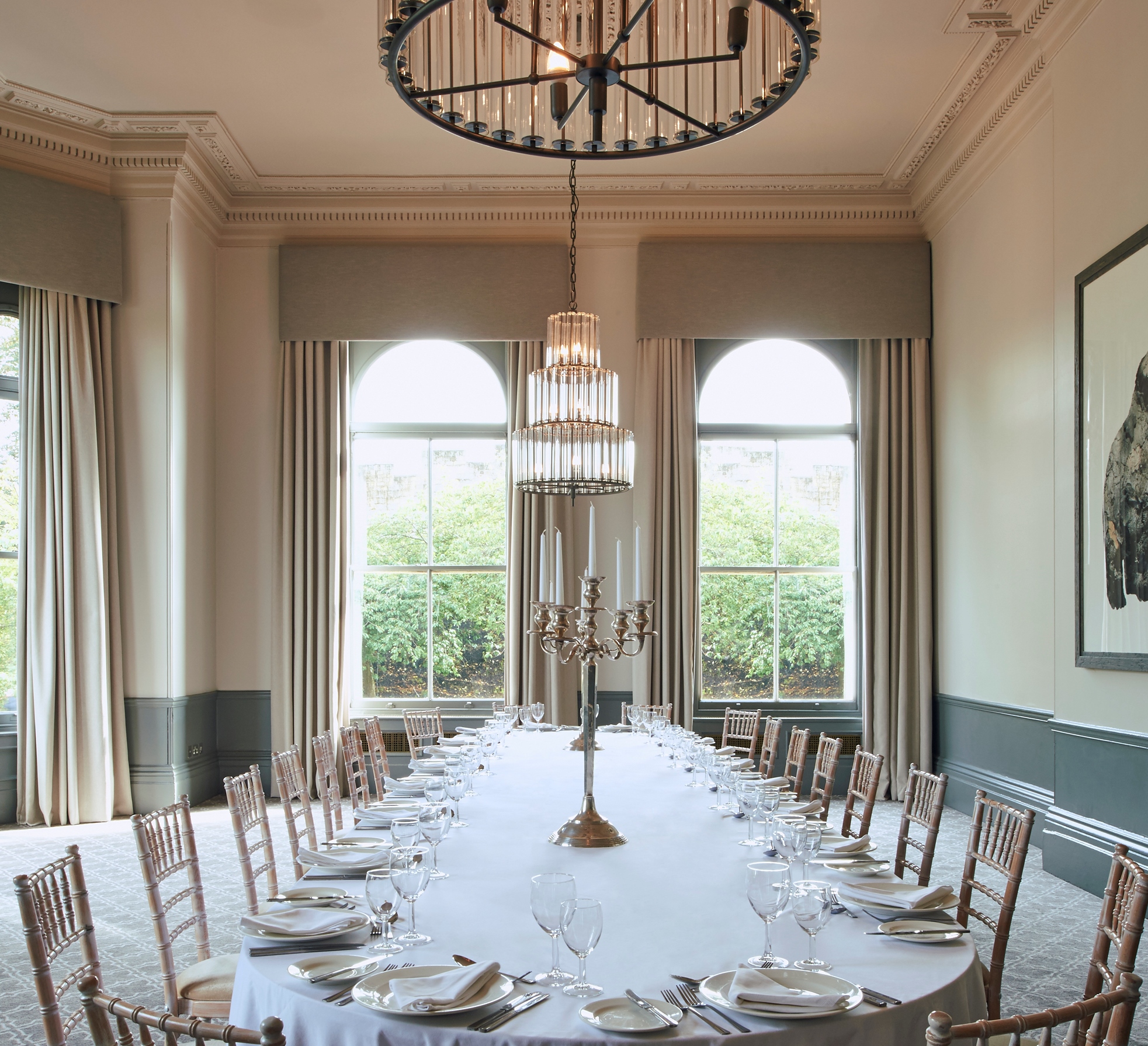 Elegant dining room at Ebor, The Milner York, for corporate meetings and intimate events.