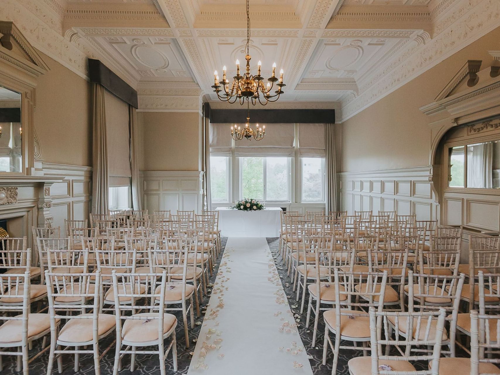 Elegant meeting space at The Milner York with Chiavari chairs, ideal for weddings or events.