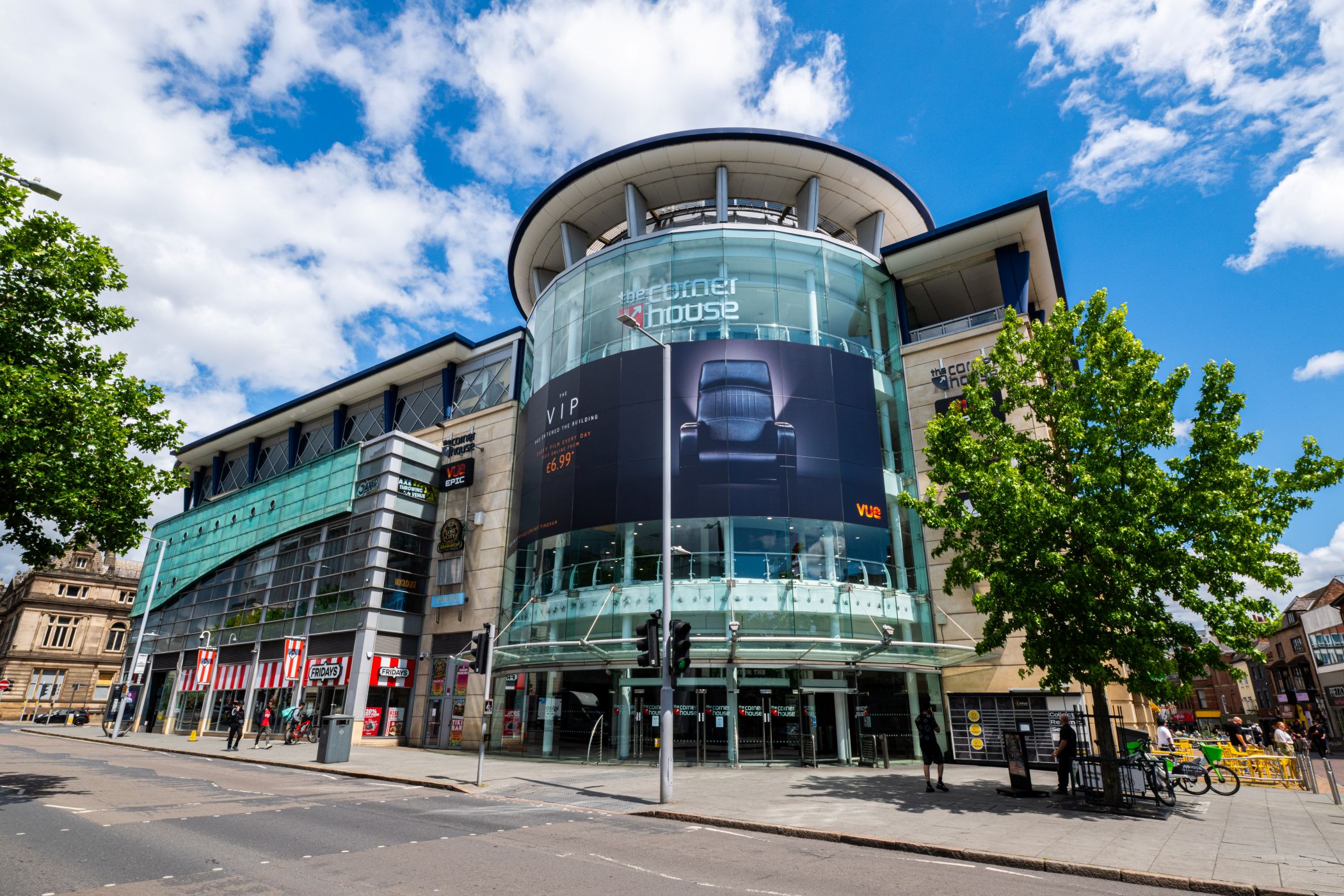 Vue Nottingham cinema glass facade, perfect for corporate events and brand activations.