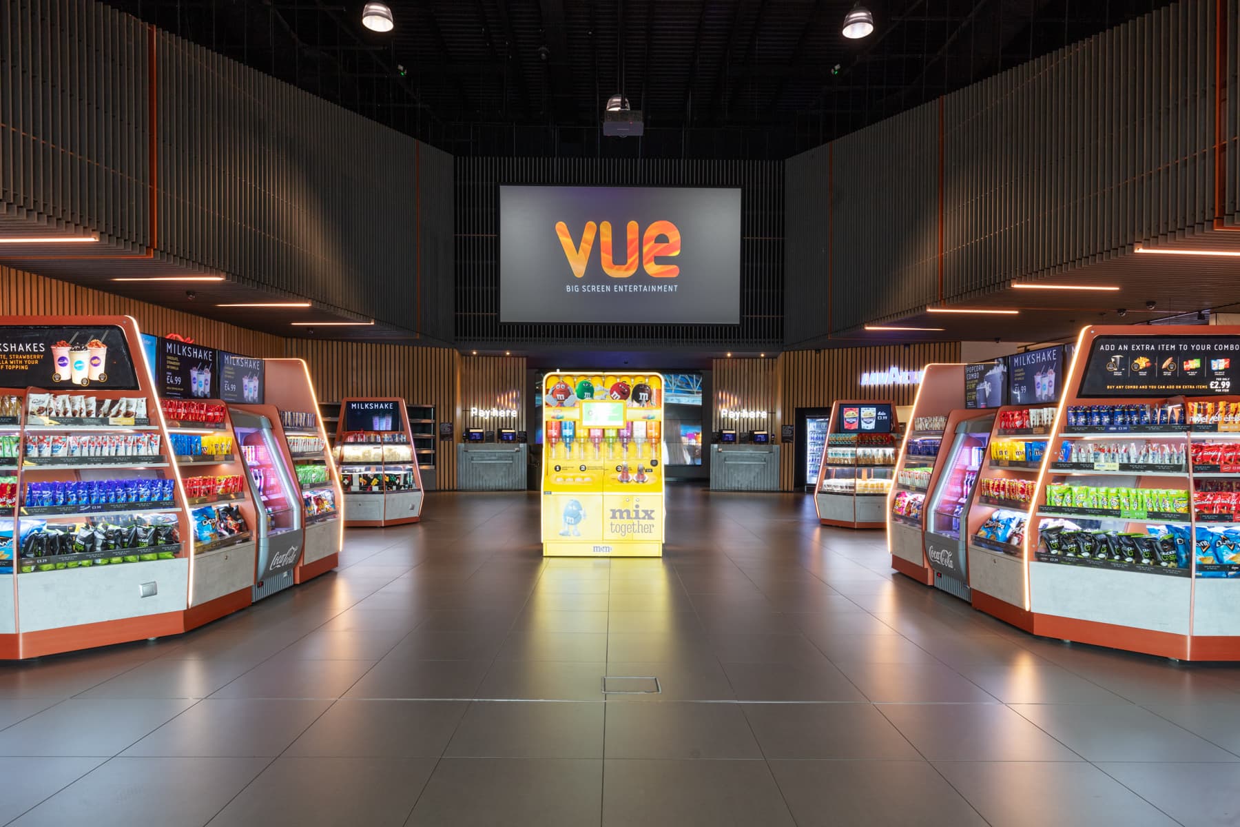Modern Vue Bristol cinema concessions foyer for corporate film screenings and brand activations.