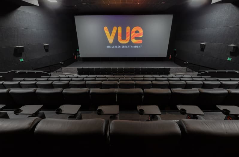 Vue Bristol cinema theater with tiered seating for corporate AV presentations and events.