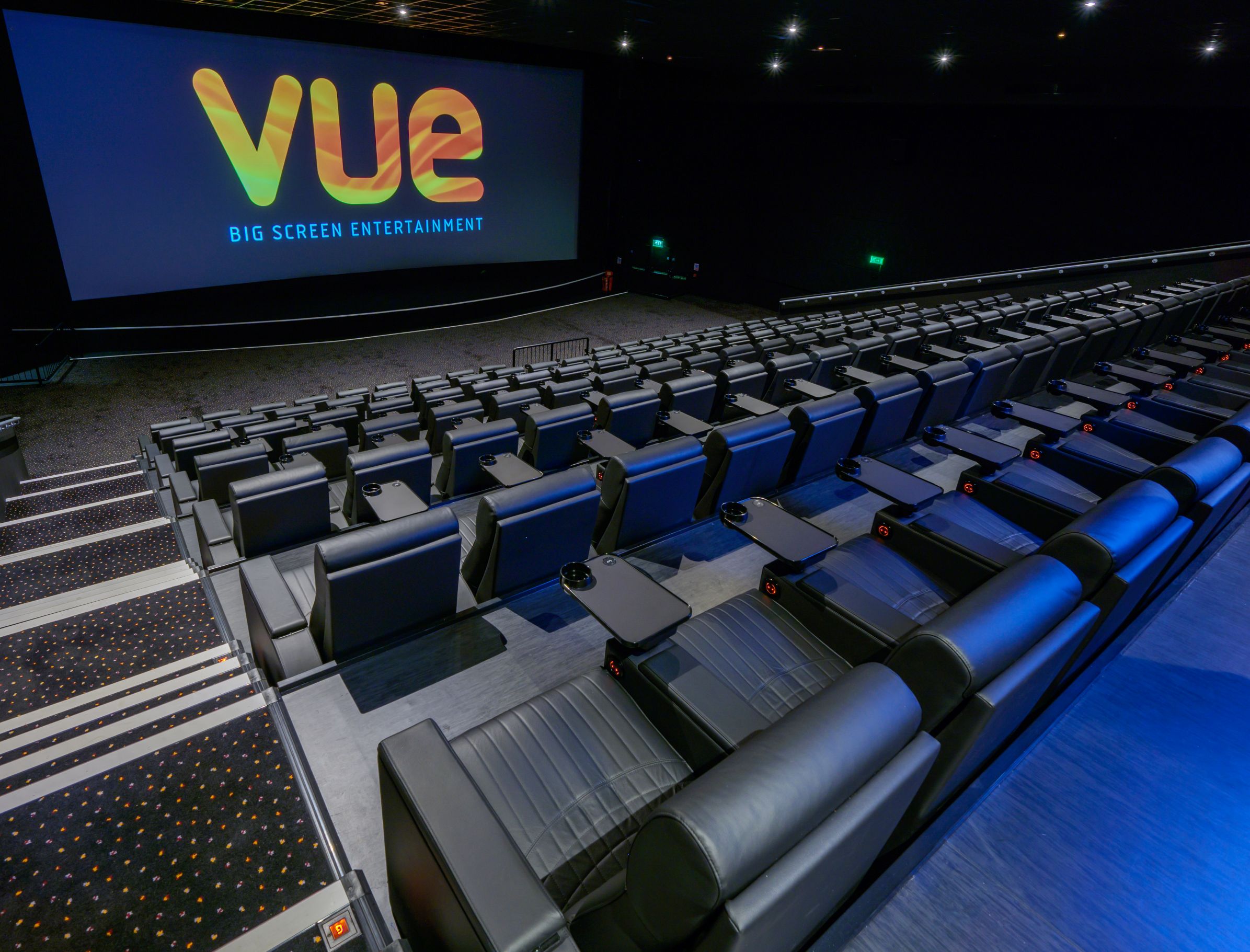 Vue Edinburgh cinema screen with raked seating for corporate presentations and business events.