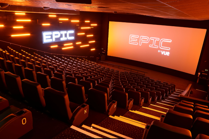 Vue Castleford cinema screen with stadium seating for keynote presentations and brand launches.