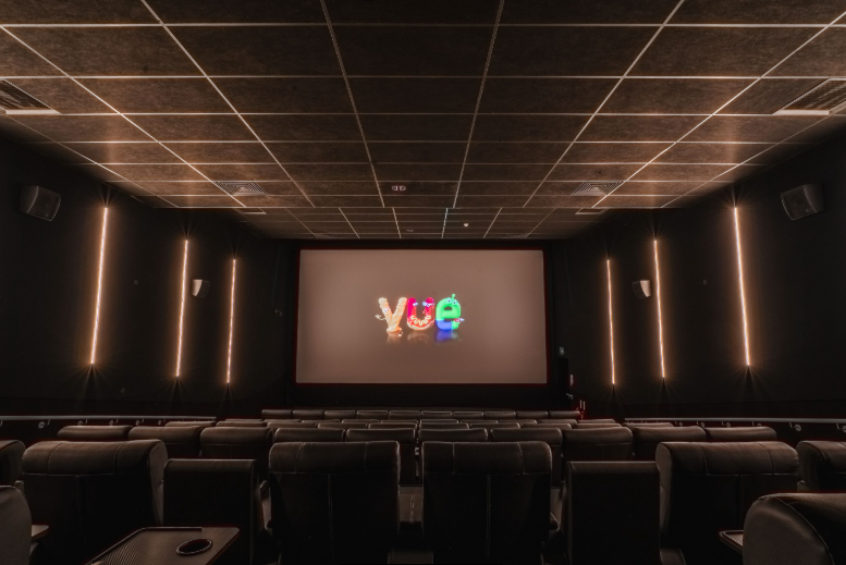 Vue Poole cinema auditorium with tiered seating for corporate presentations and private screenings.