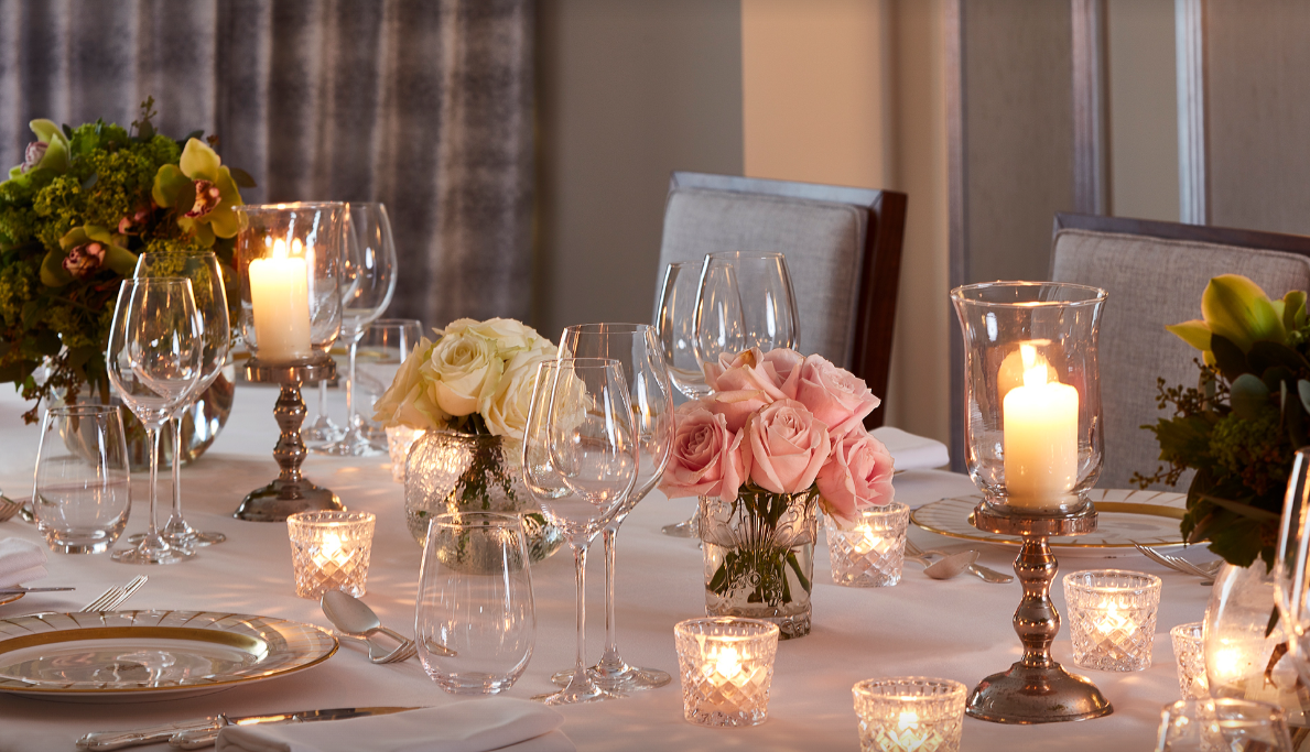 Elegantly set dining table in Windsor Room, Claridge's for sophisticated events and galas.