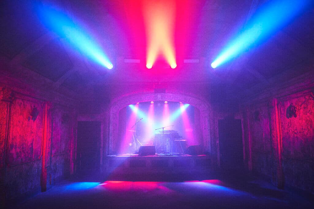 Vibrant Christmas event space at Omeara, perfect for concerts and immersive experiences.